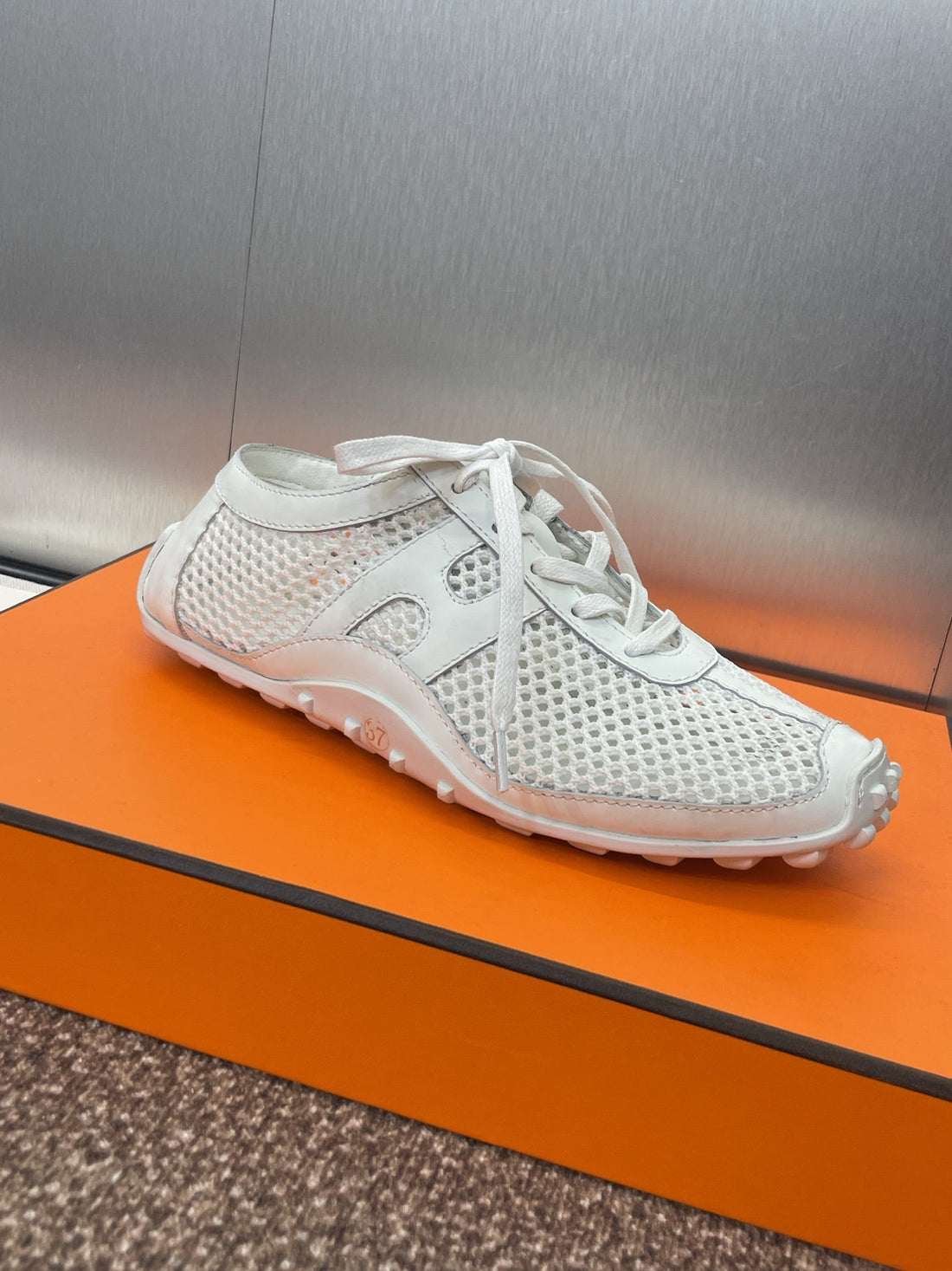 HM 25C Kiga sneaker White Crochet knit with Calfskin 208292