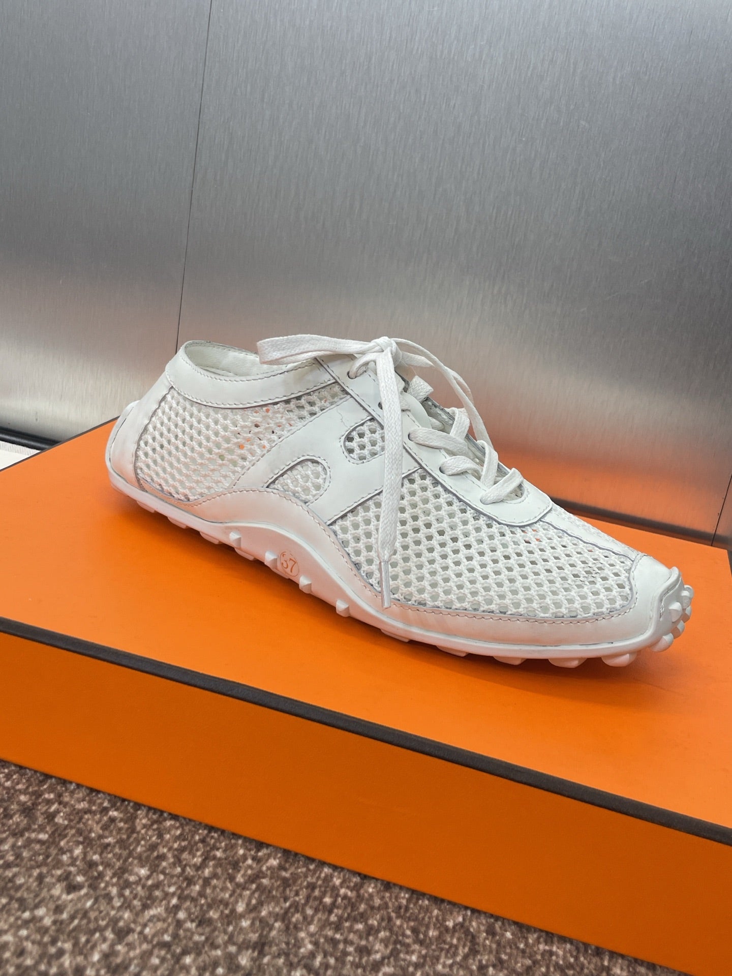 HM 25C Kiga sneaker White Crochet knit with Calfskin 208292