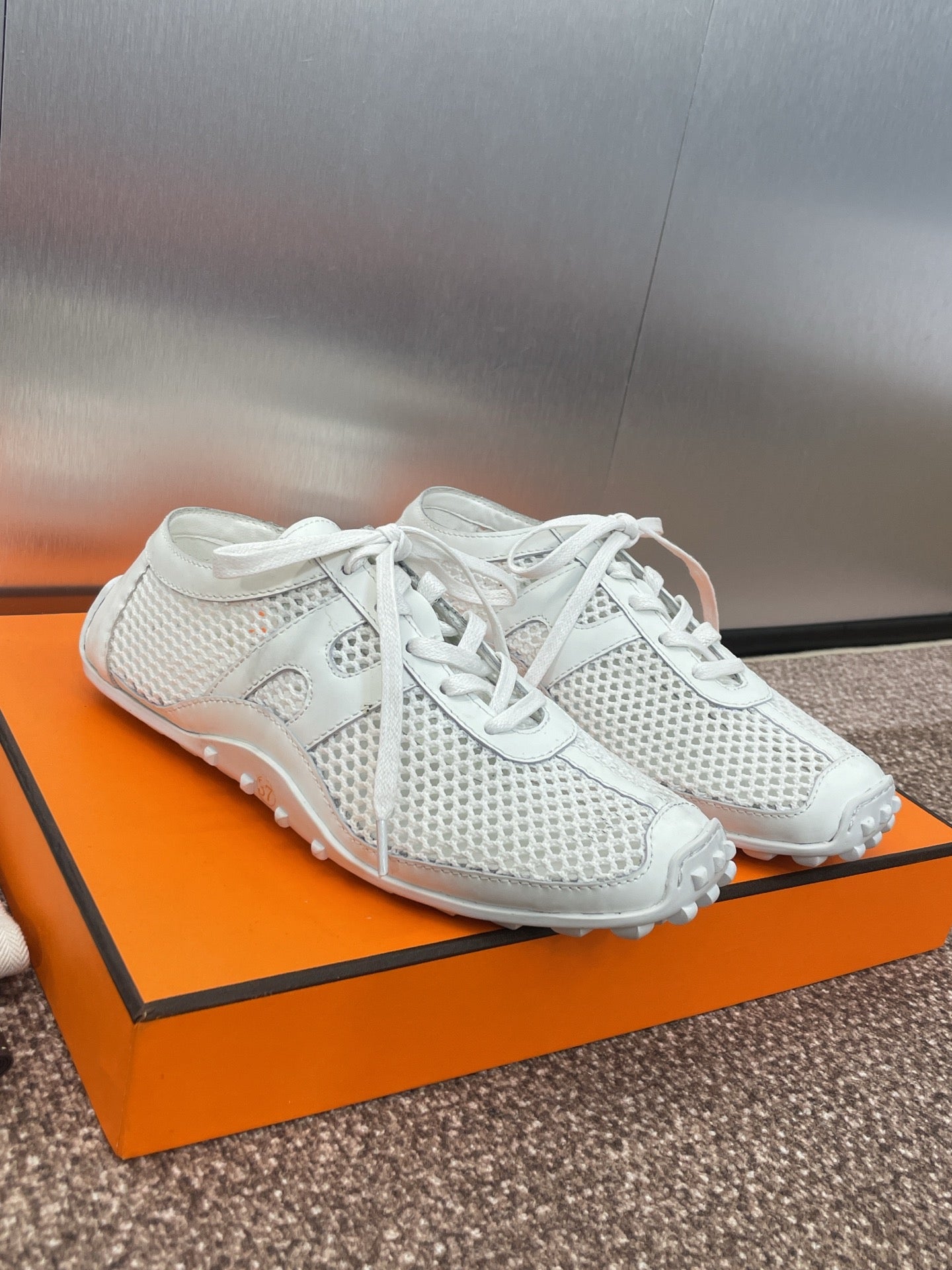 HM 25C Kiga sneaker White Crochet knit with Calfskin 208292