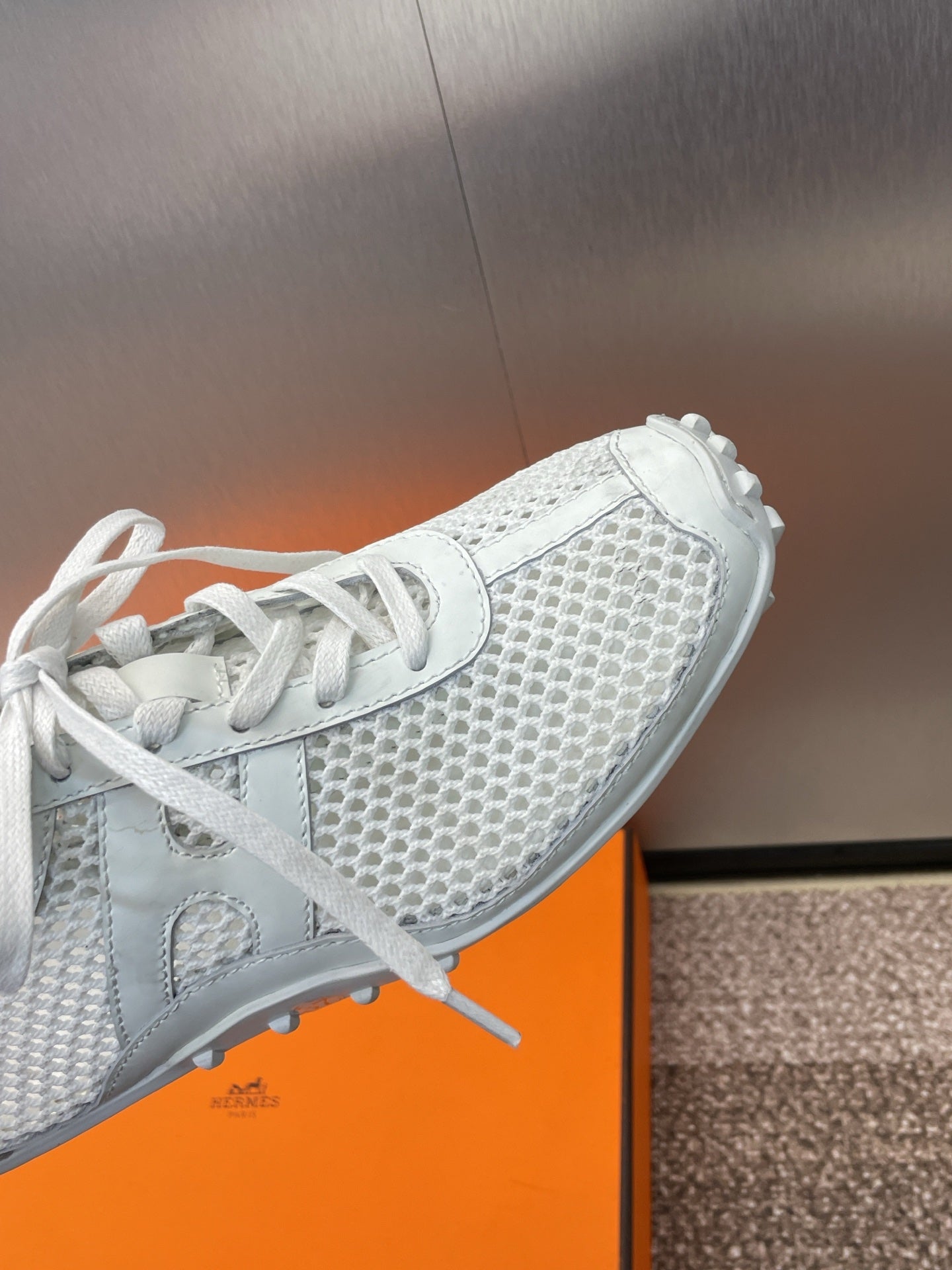 HM 25C Kiga sneaker White Crochet knit with Calfskin 208292