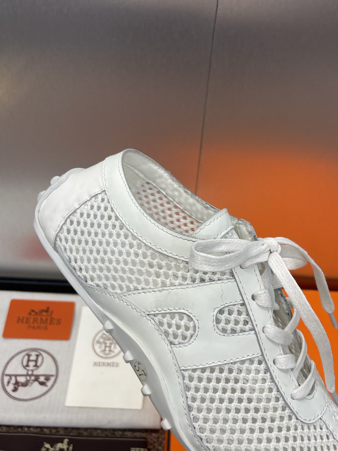 HM 25C Kiga sneaker White Crochet knit with Calfskin 208292