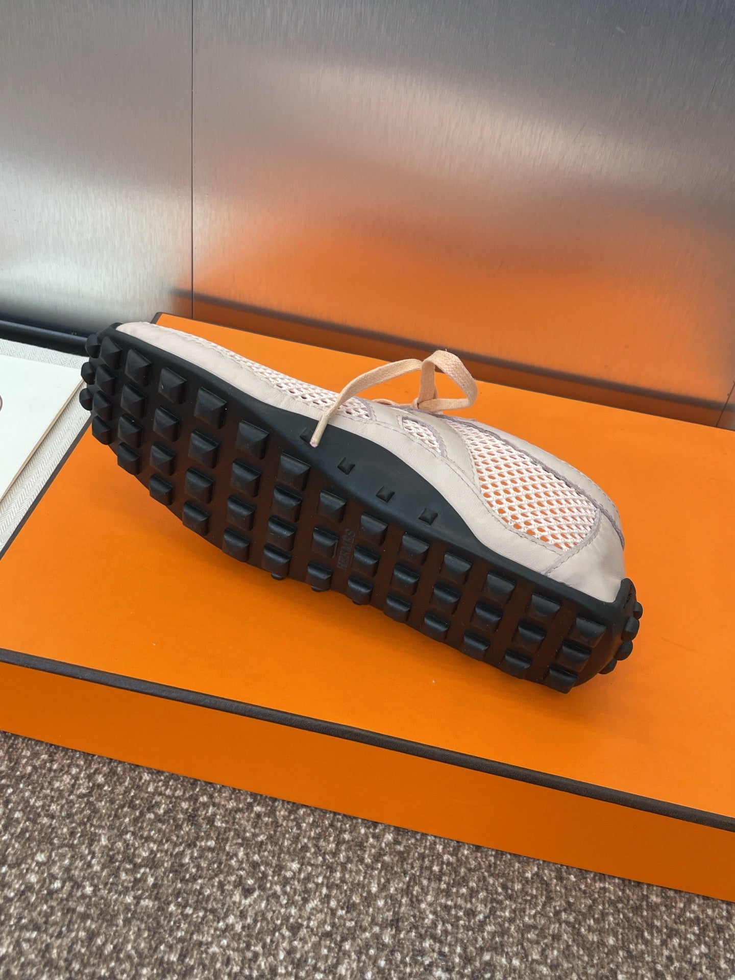 HM 25C Kiga sneaker Pink Pastel Crochet knit with Calfskin 208293