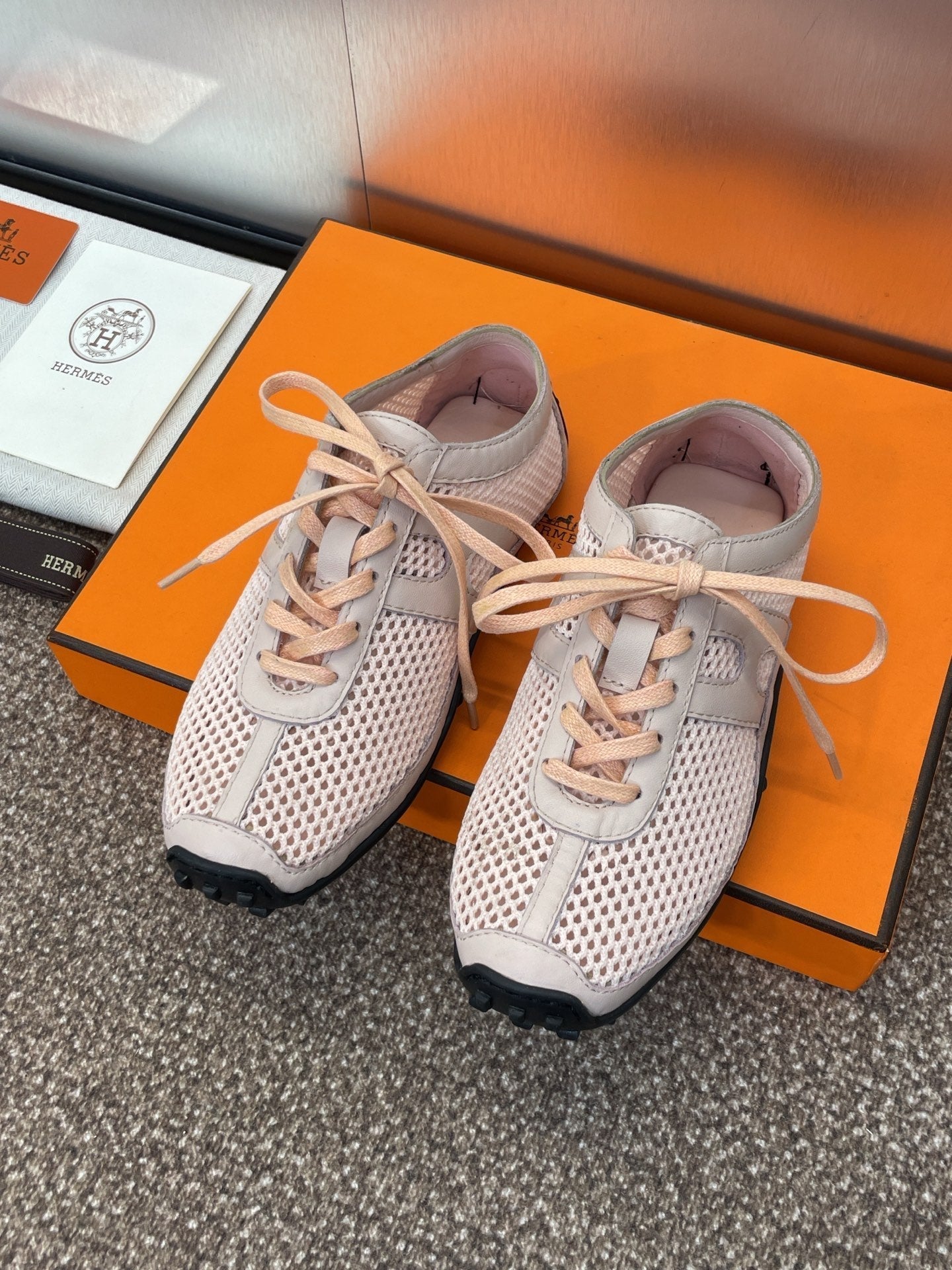 HM 25C Kiga sneaker Pink Pastel Crochet knit with Calfskin 208293