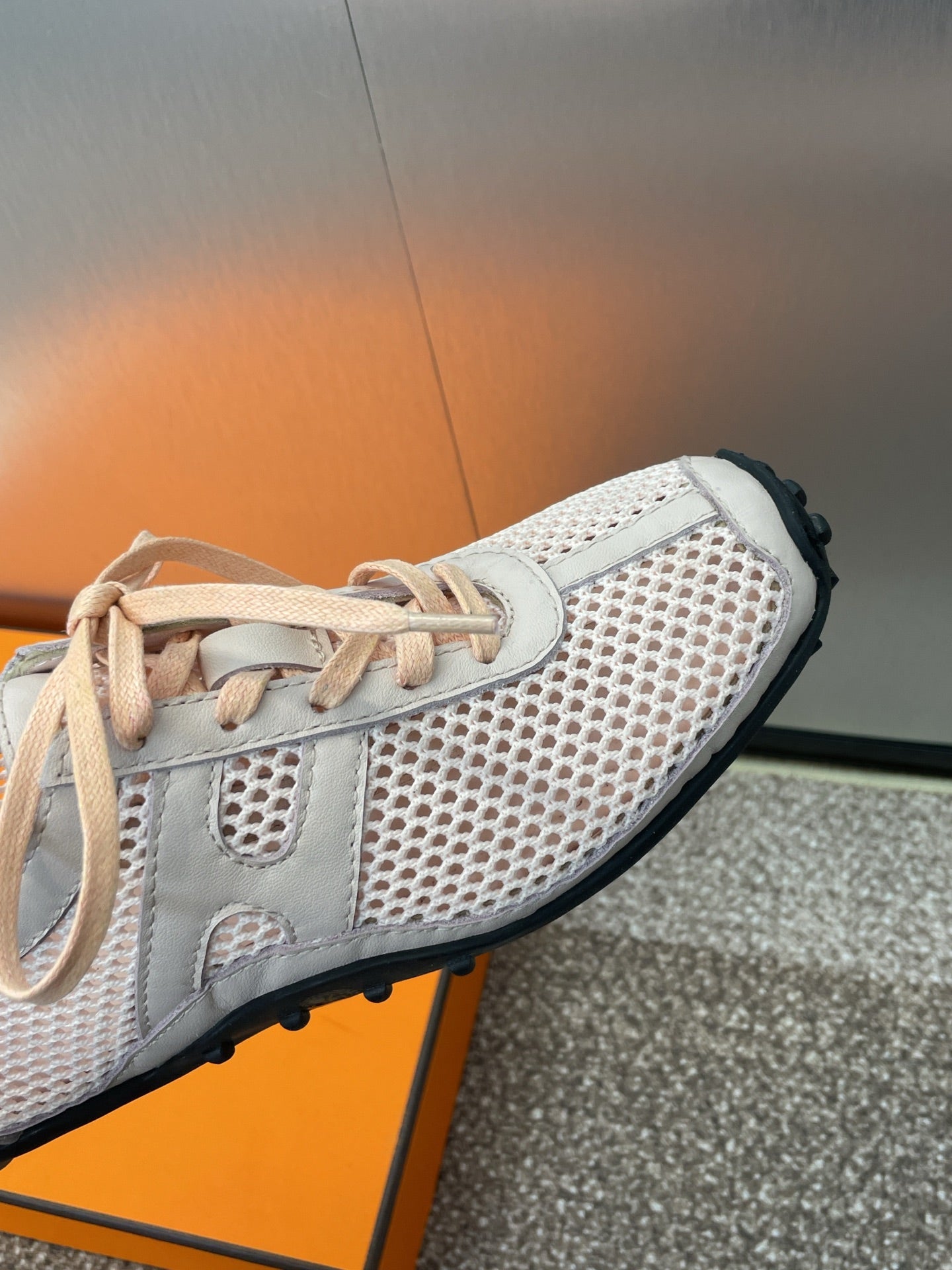 HM 25C Kiga sneaker Pink Pastel Crochet knit with Calfskin 208293