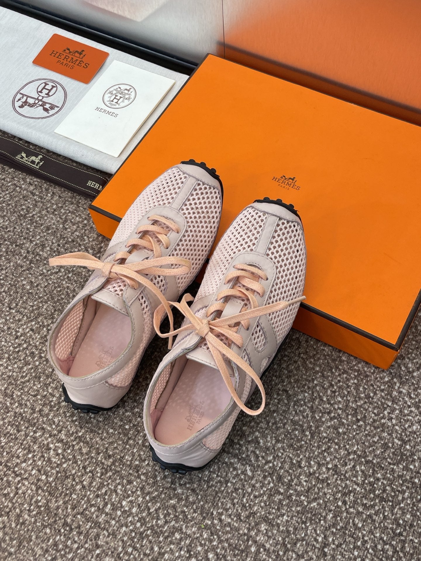 HM 25C Kiga sneaker Pink Pastel Crochet knit with Calfskin 208293