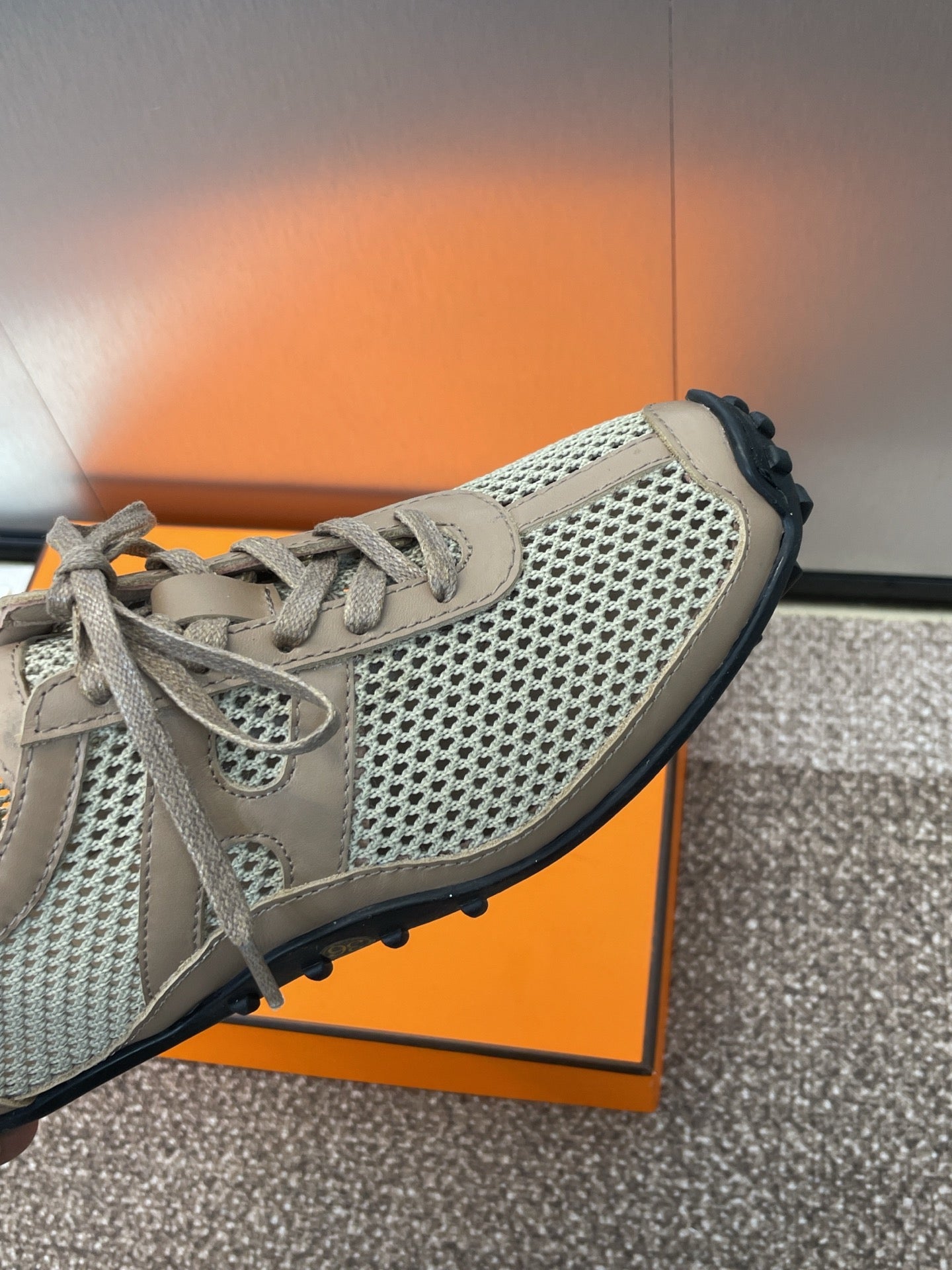 HM 25C Kiga sneaker Tortilla Brown Crochet knit with Calfskin 208294