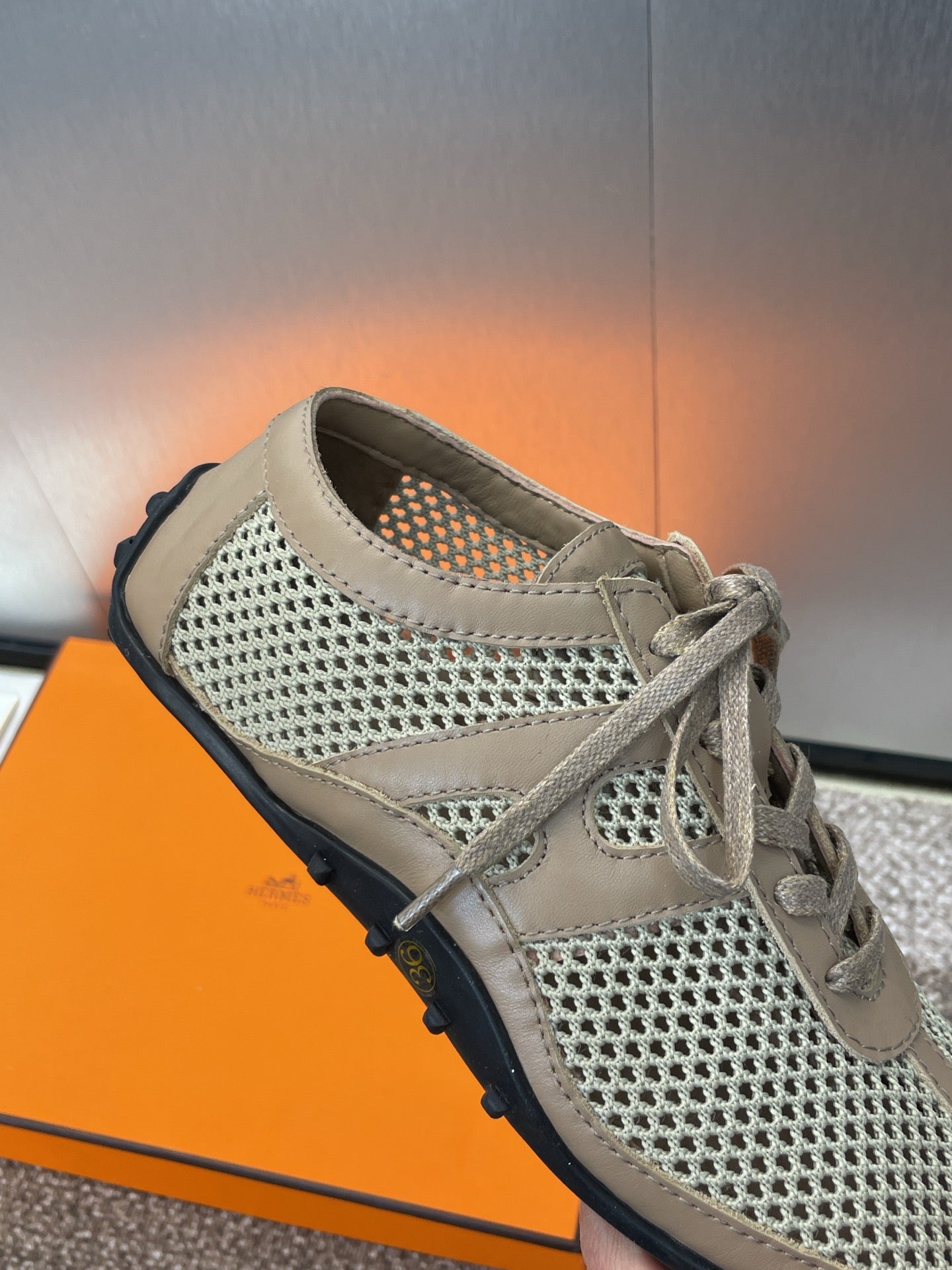 HM 25C Kiga sneaker Tortilla Brown Crochet knit with Calfskin 208294