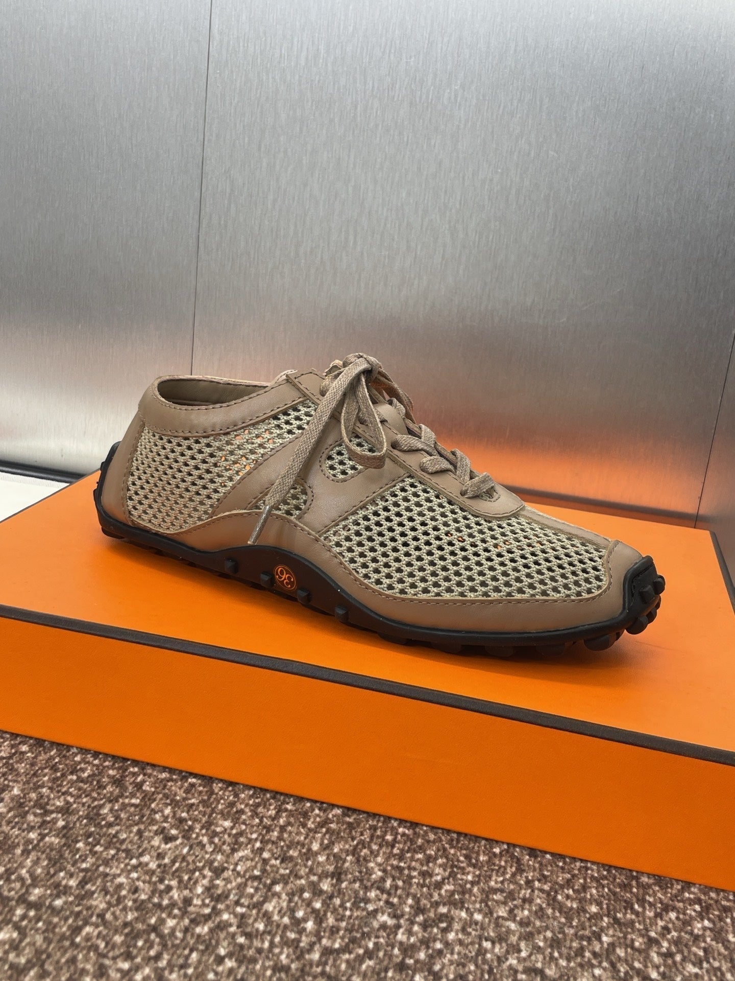 HM 25C Kiga sneaker Tortilla Brown Crochet knit with Calfskin 208294