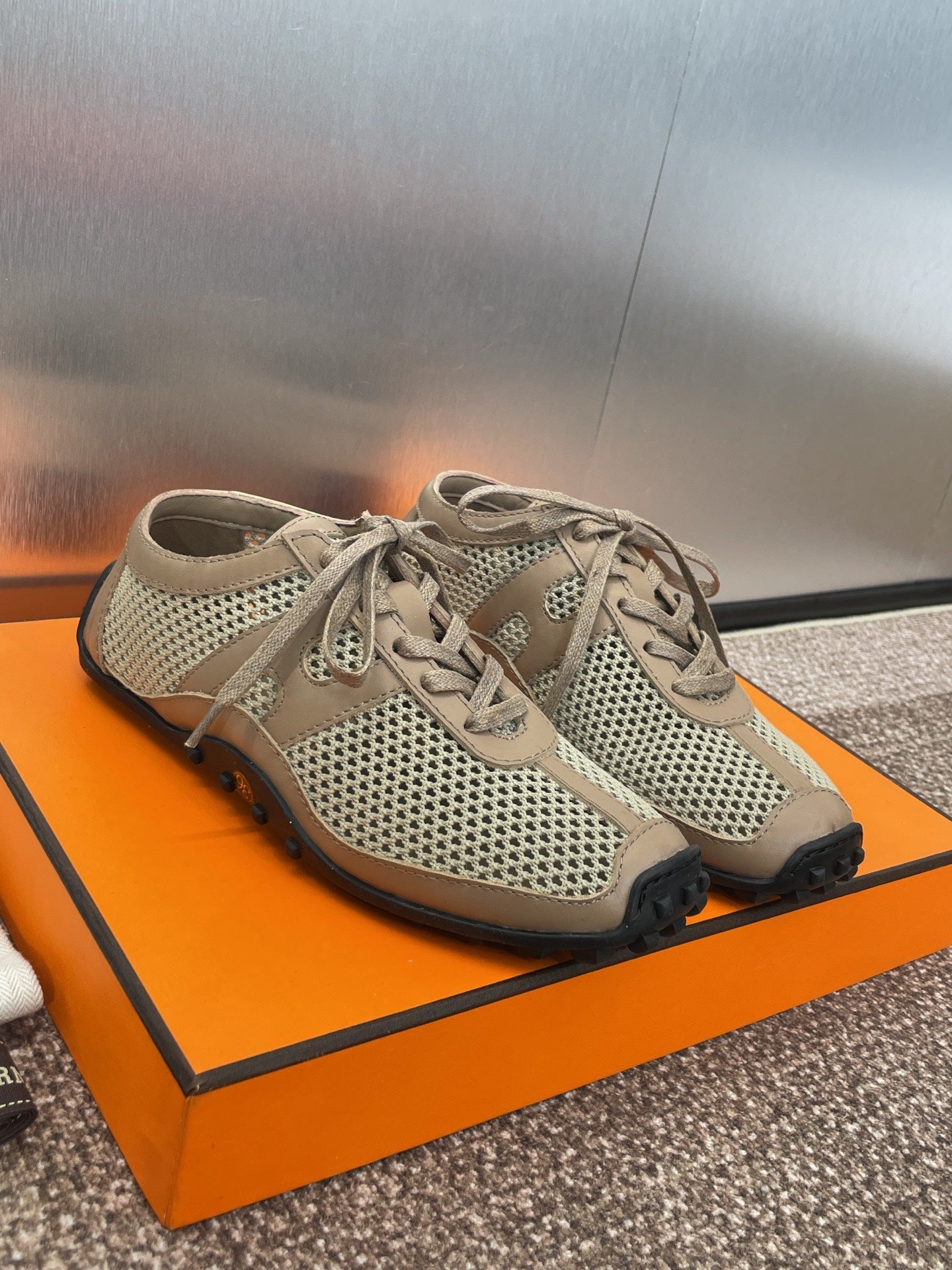 HM 25C Kiga sneaker Tortilla Brown Crochet knit with Calfskin 208294