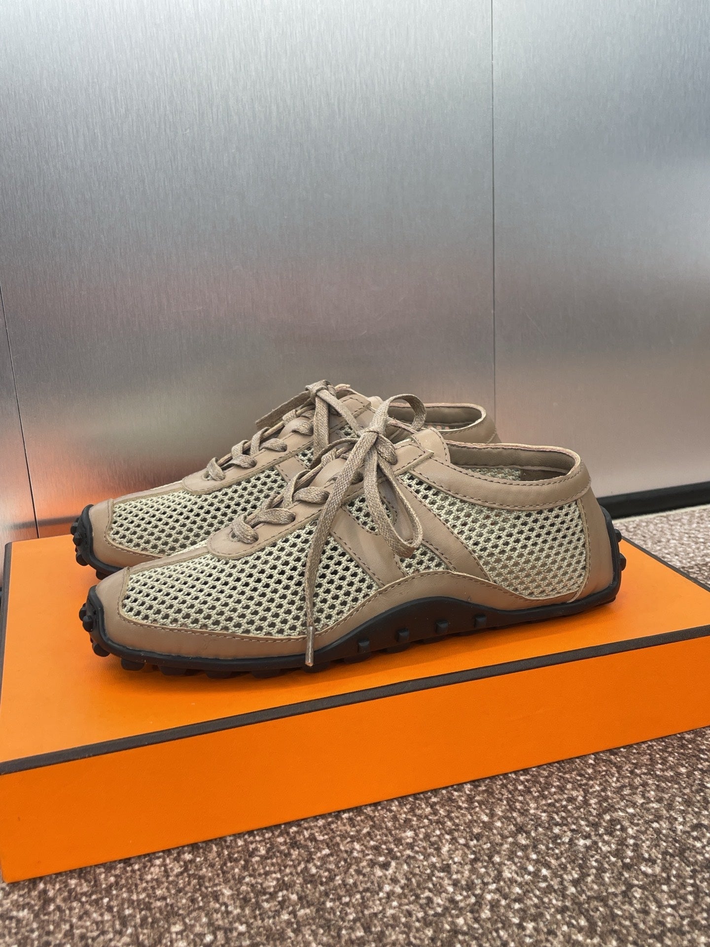 HM 25C Kiga sneaker Tortilla Brown Crochet knit with Calfskin 208294