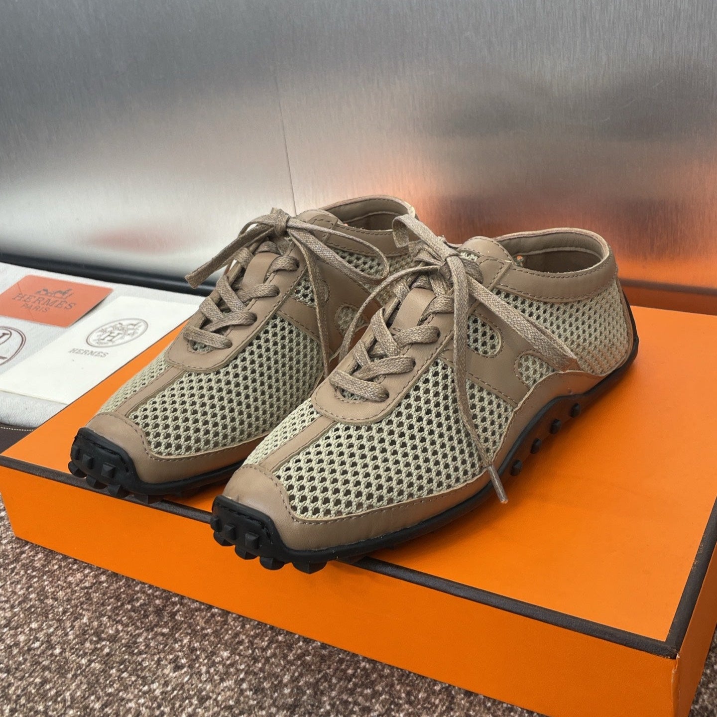 HM 25C Kiga sneaker Tortilla Brown Crochet knit with Calfskin 208294