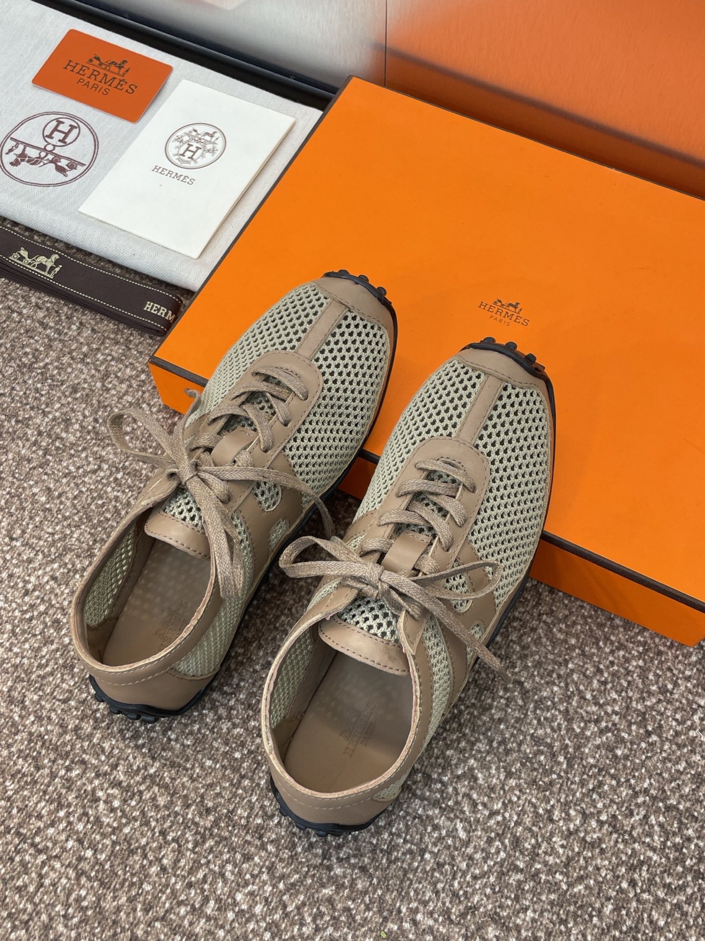 HM 25C Kiga sneaker Tortilla Brown Crochet knit with Calfskin 208294