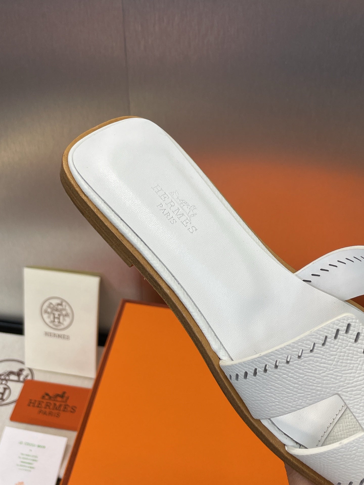 HM 25 Oran Sandal White Perforate Epsom Leather