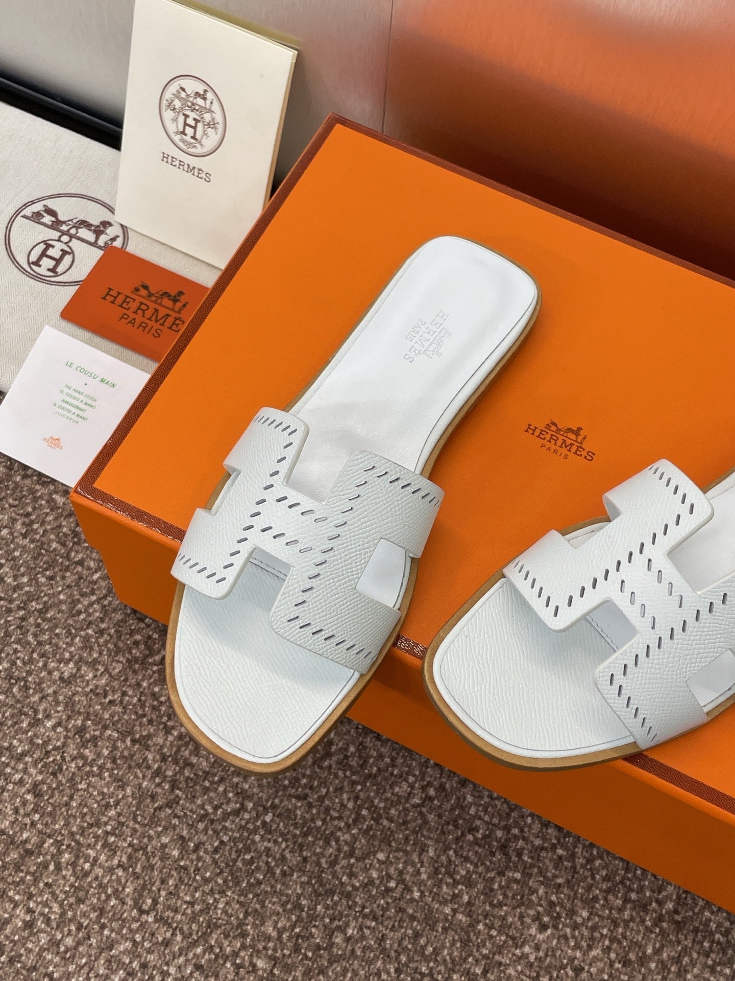 HM 25 Oran Sandal White Perforate Epsom Leather