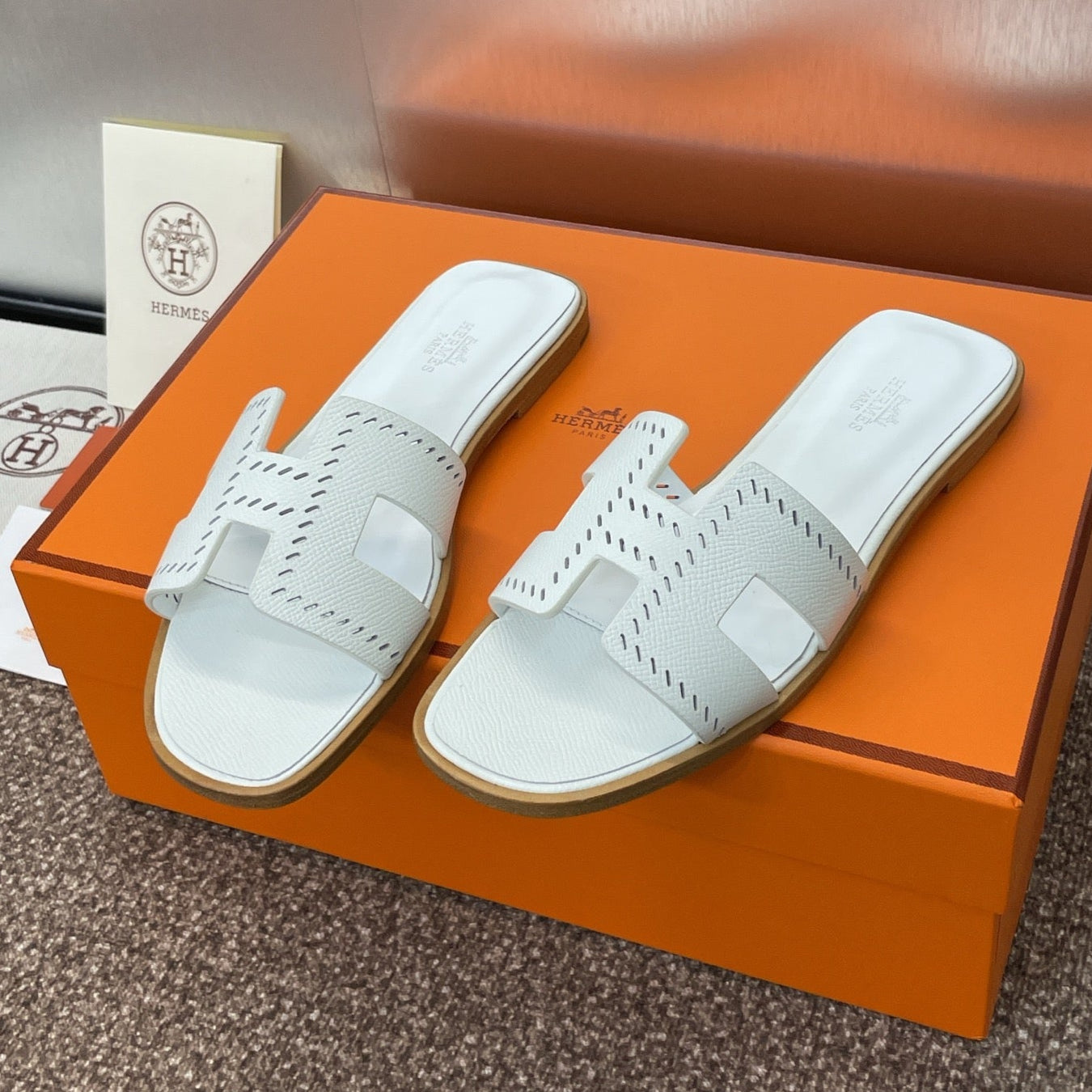 HM 25 Oran Sandal White Perforate Epsom Leather