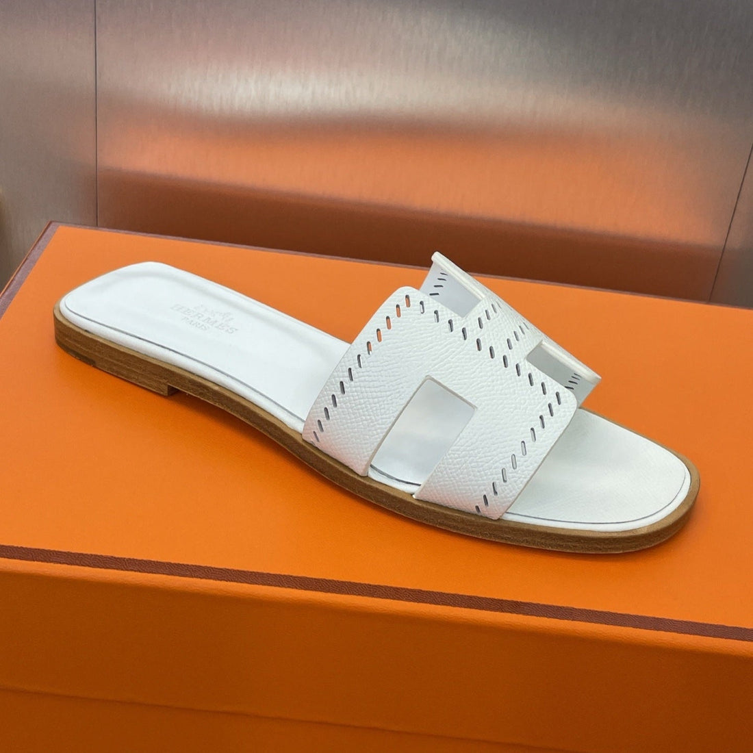 HM 25 Oran Sandal White Perforate Epsom Leather