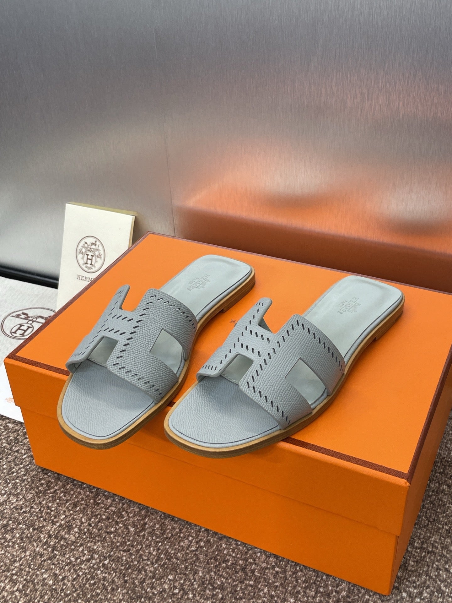 HM 25 Oran Sandal Grey Perforate Epsom Leather