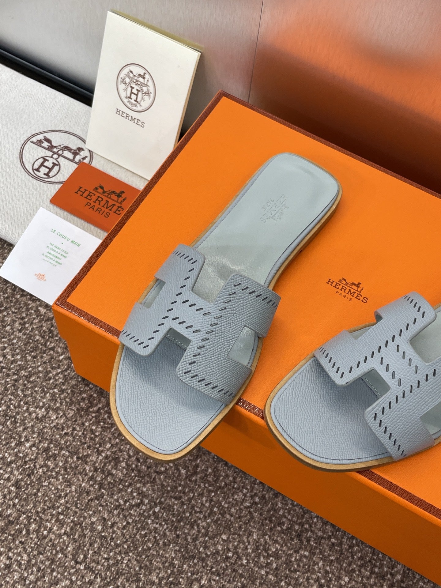 HM 25 Oran Sandal Grey Perforate Epsom Leather