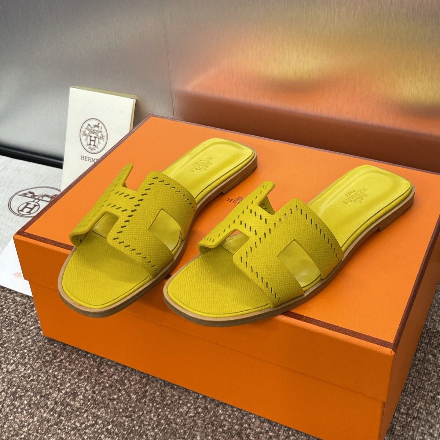 HM 25 Oran Sandal Yellow Perforate Epsom Leather