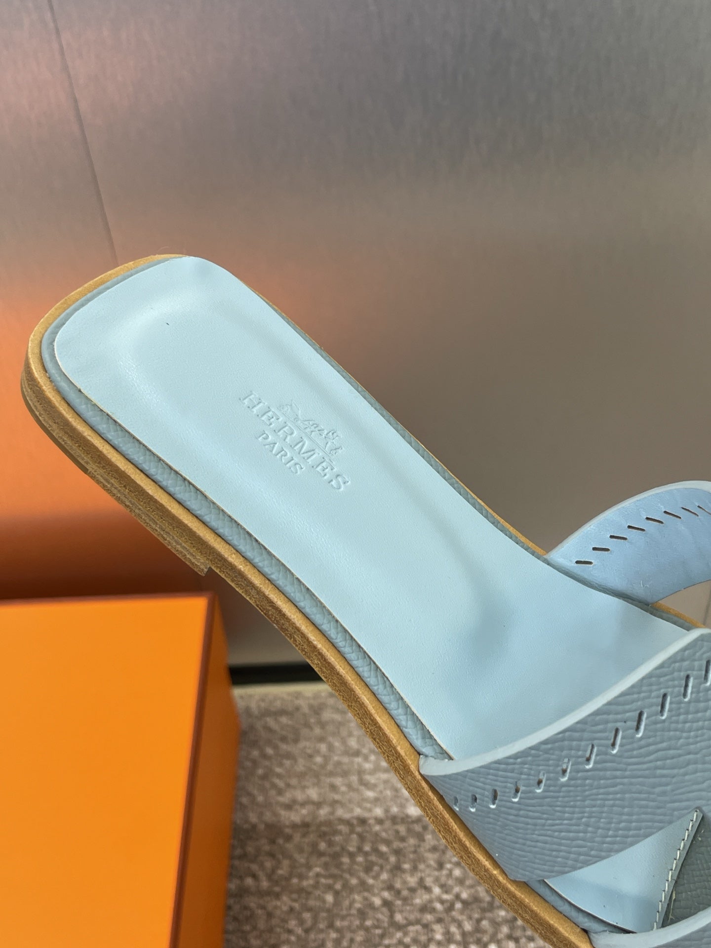 HM 25 Oran Sandal Dark Cloud Blue Perforate Epsom Leather