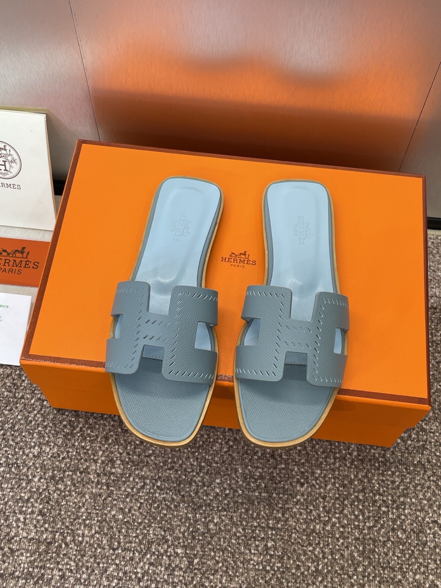 HM 25 Oran Sandal Dark Cloud Blue Perforate Epsom Leather