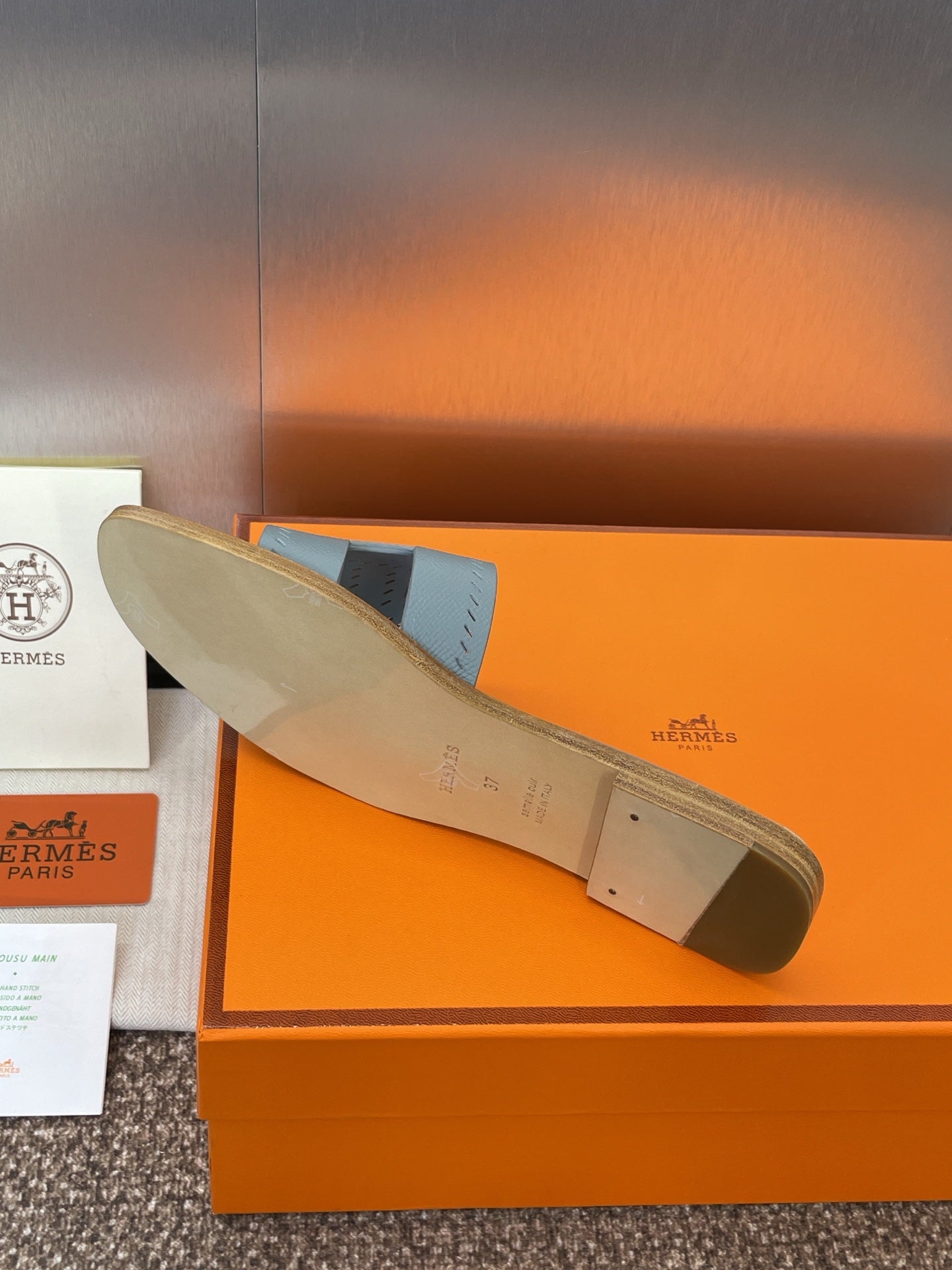 HM 25 Oran Sandal Dark Cloud Blue Perforate Epsom Leather