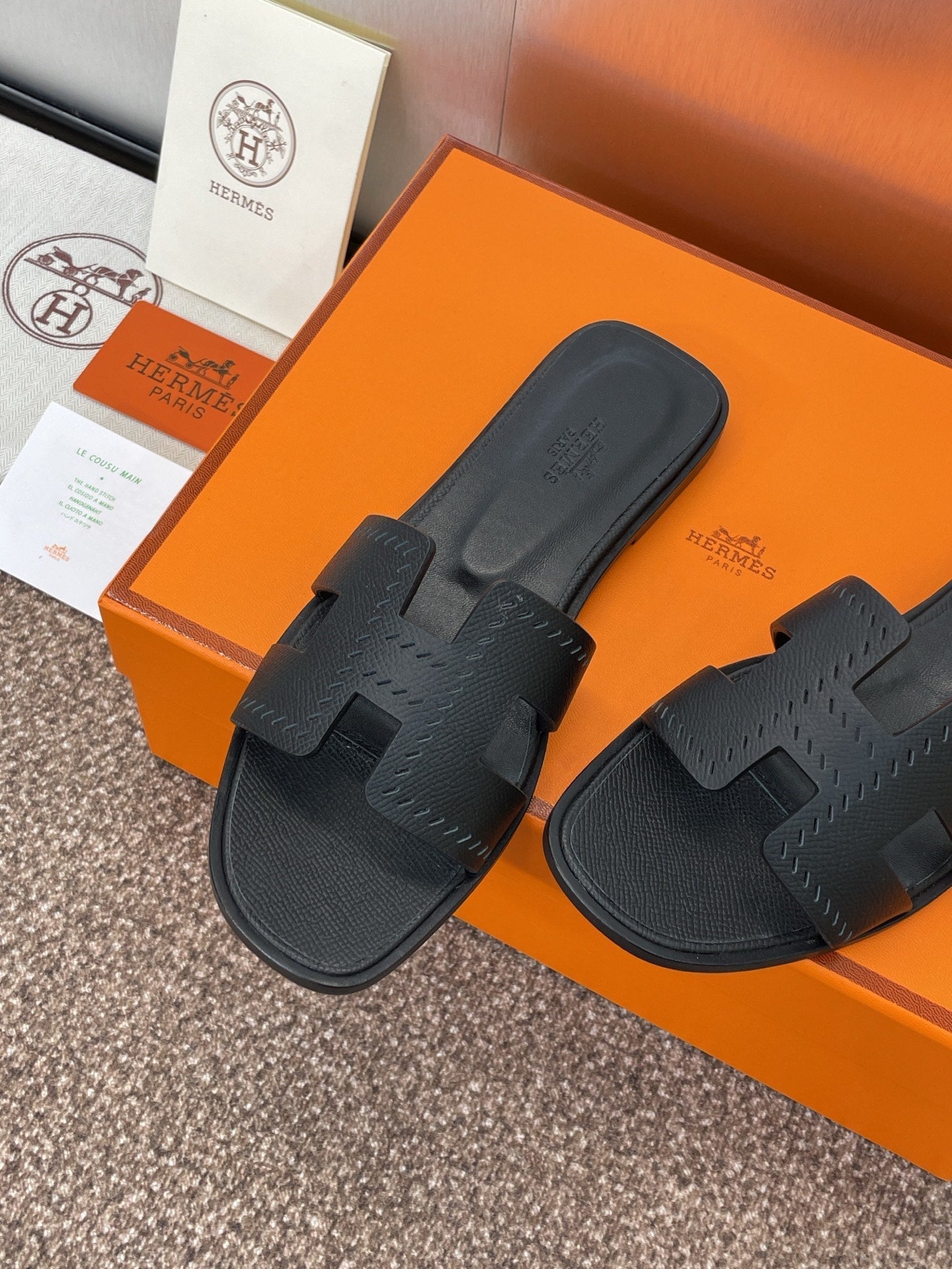 HM 25 Oran Sandal Black Perforate Epsom Leather