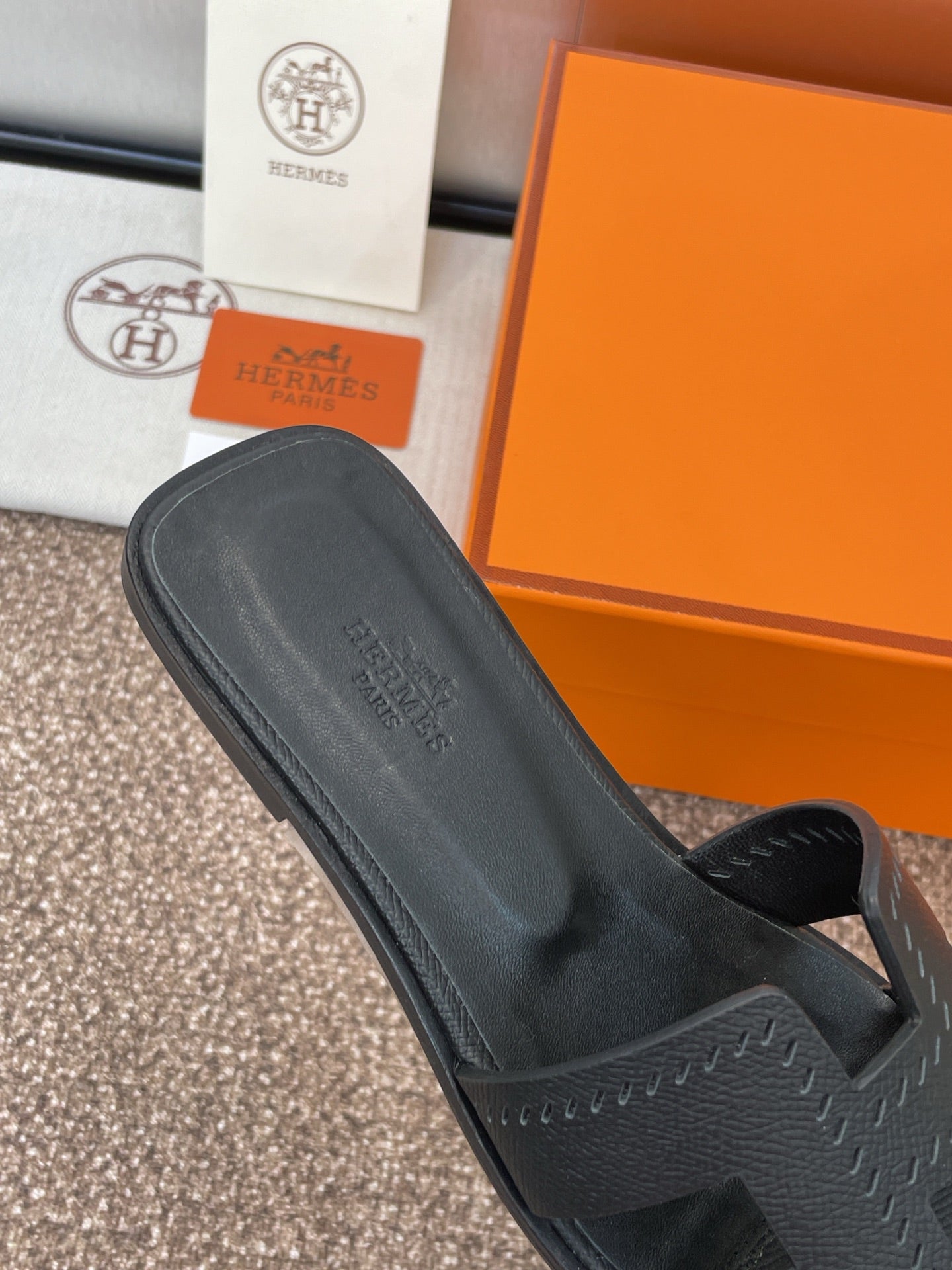 HM 25 Oran Sandal Black Perforate Epsom Leather