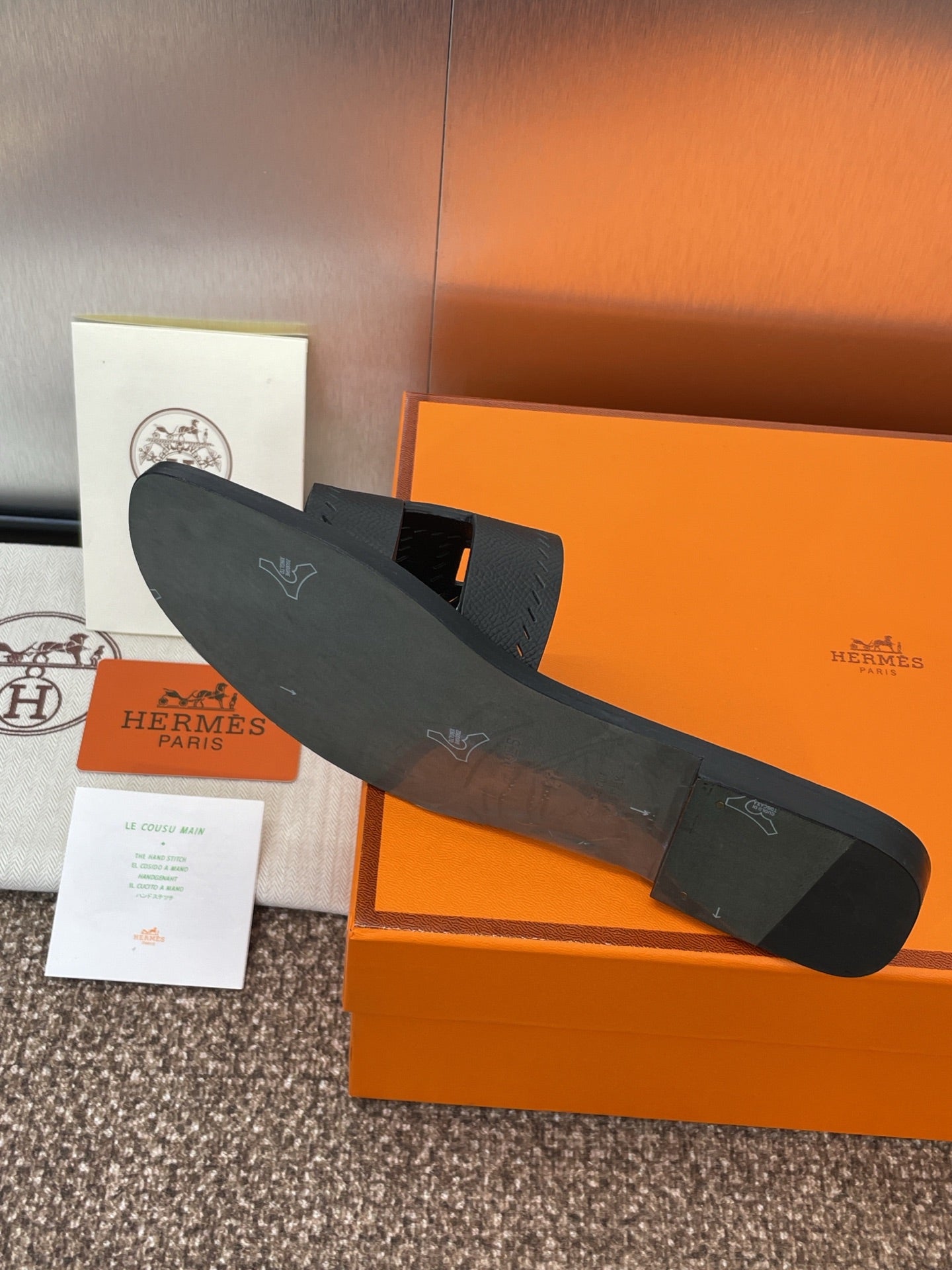 HM 25 Oran Sandal Black Perforate Epsom Leather