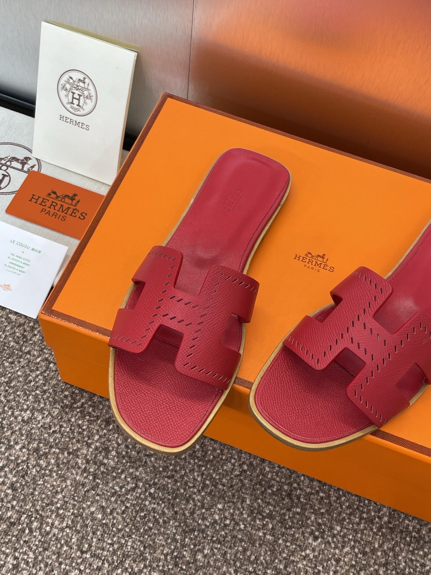 HM 25 Oran Sandal Dark Red Perforate Epsom Leather