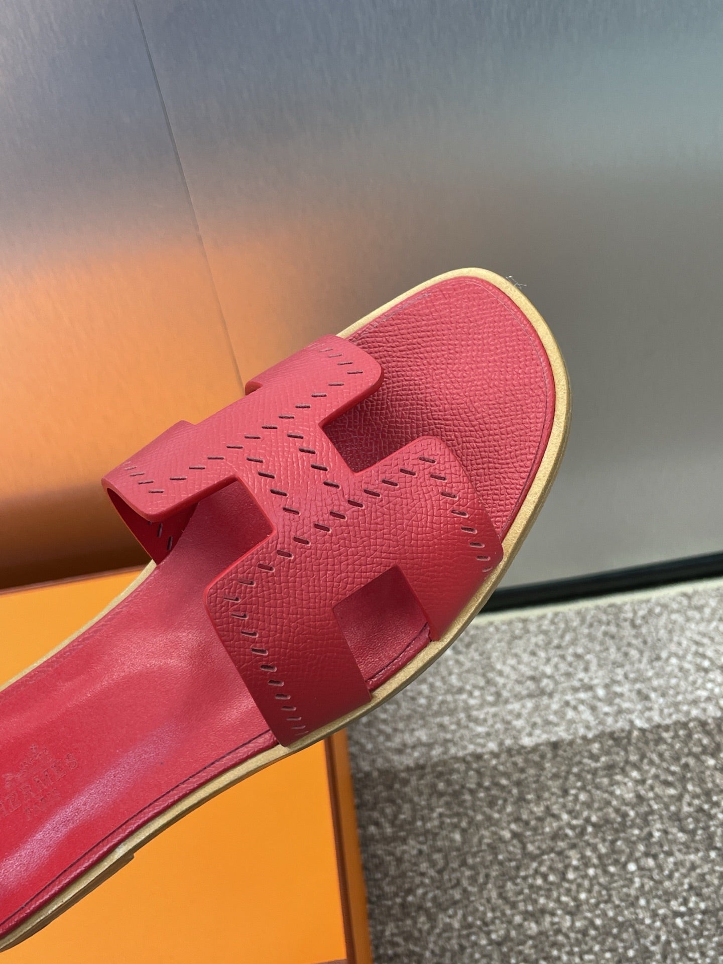 HM 25 Oran Sandal Dark Red Perforate Epsom Leather