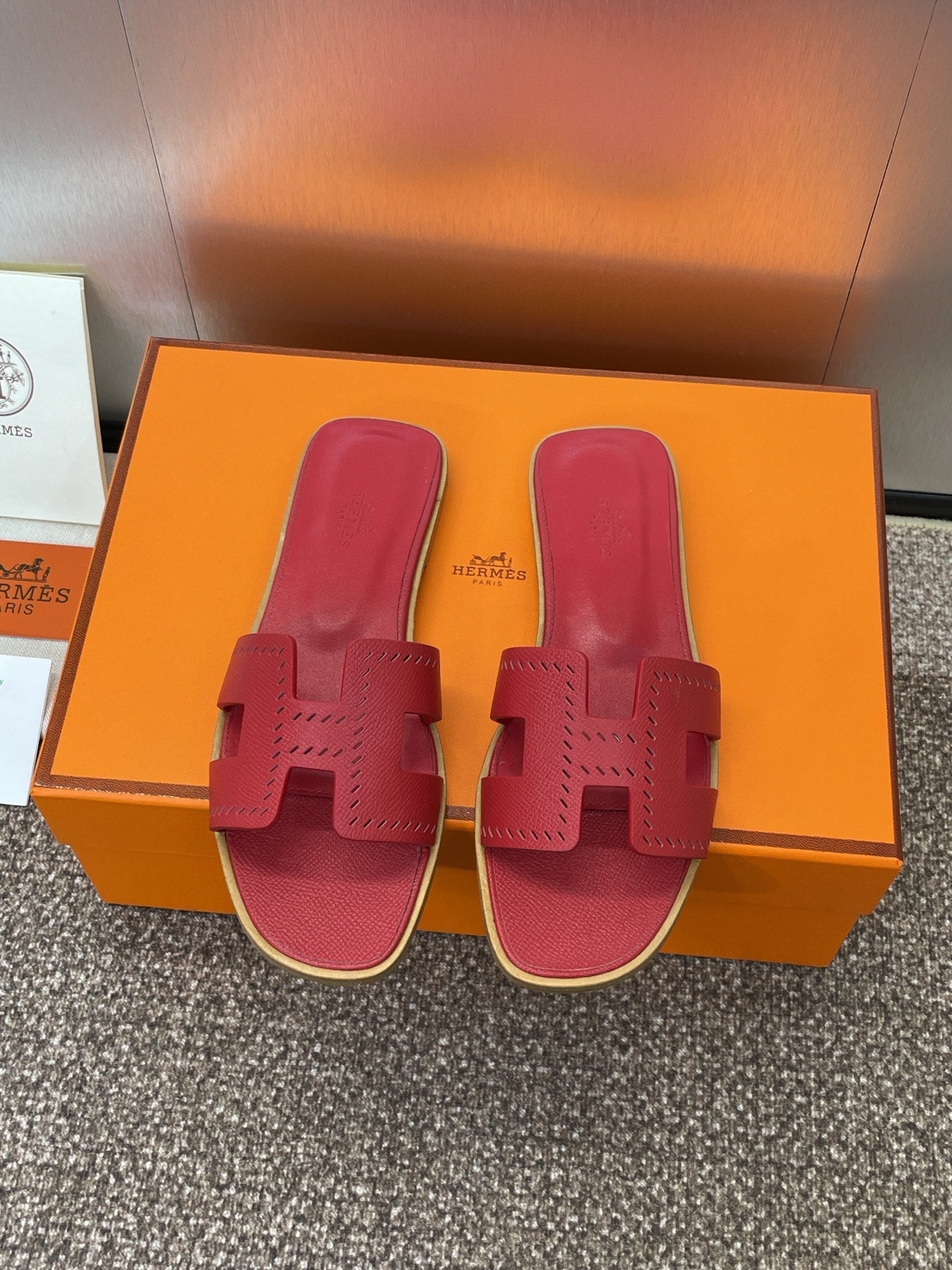 HM 25 Oran Sandal Dark Red Perforate Epsom Leather