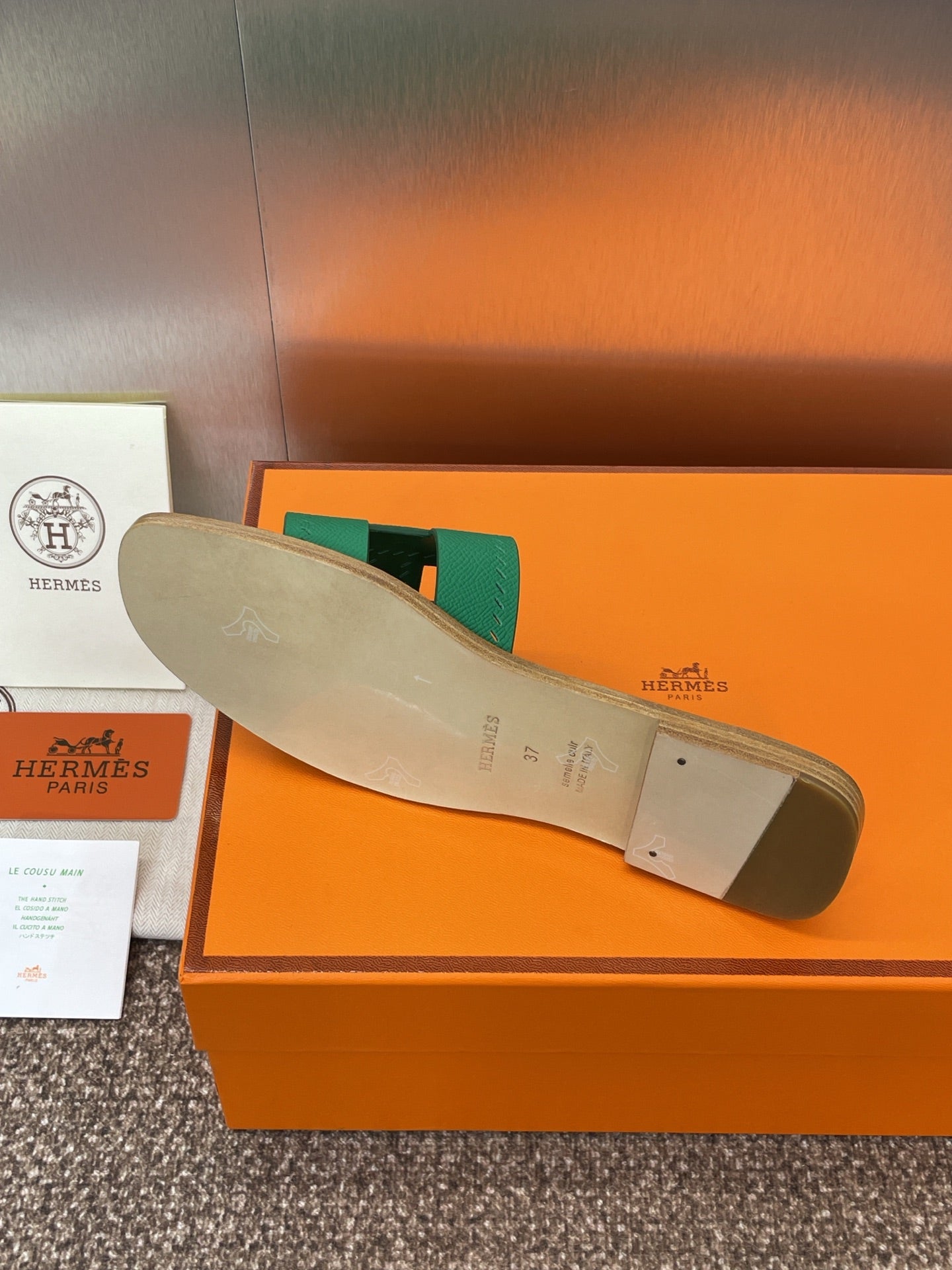 HM 25 Oran Sandal Dark Green Perforate Epsom Leather