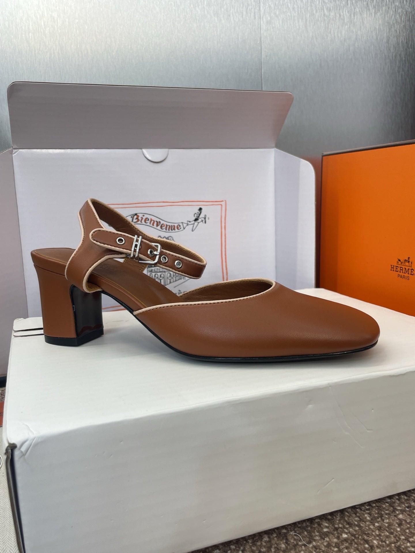 HM 25 Kleo Slingback 6cm Brown Calfskin 372951