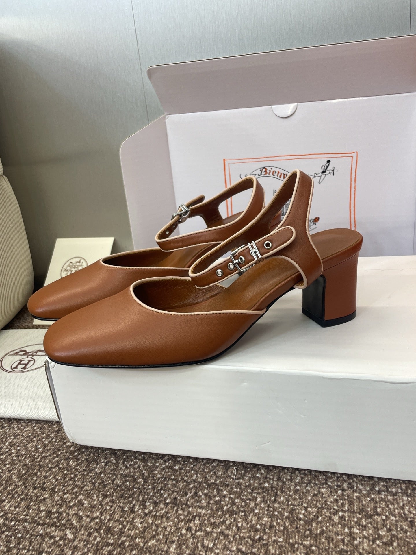 HM 25 Kleo Slingback 6cm Brown Calfskin 372951