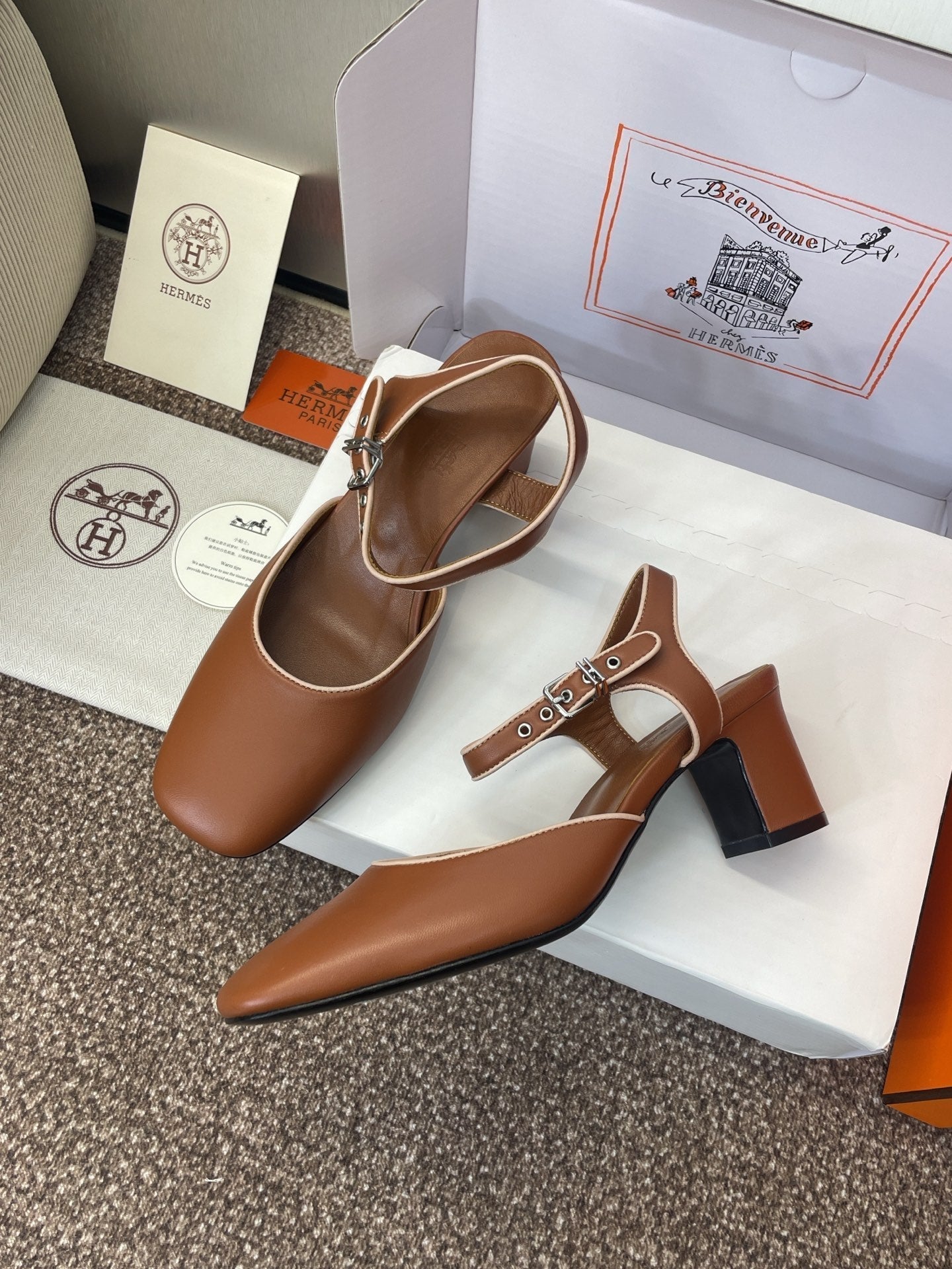 HM 25 Kleo Slingback 6cm Brown Calfskin 372951