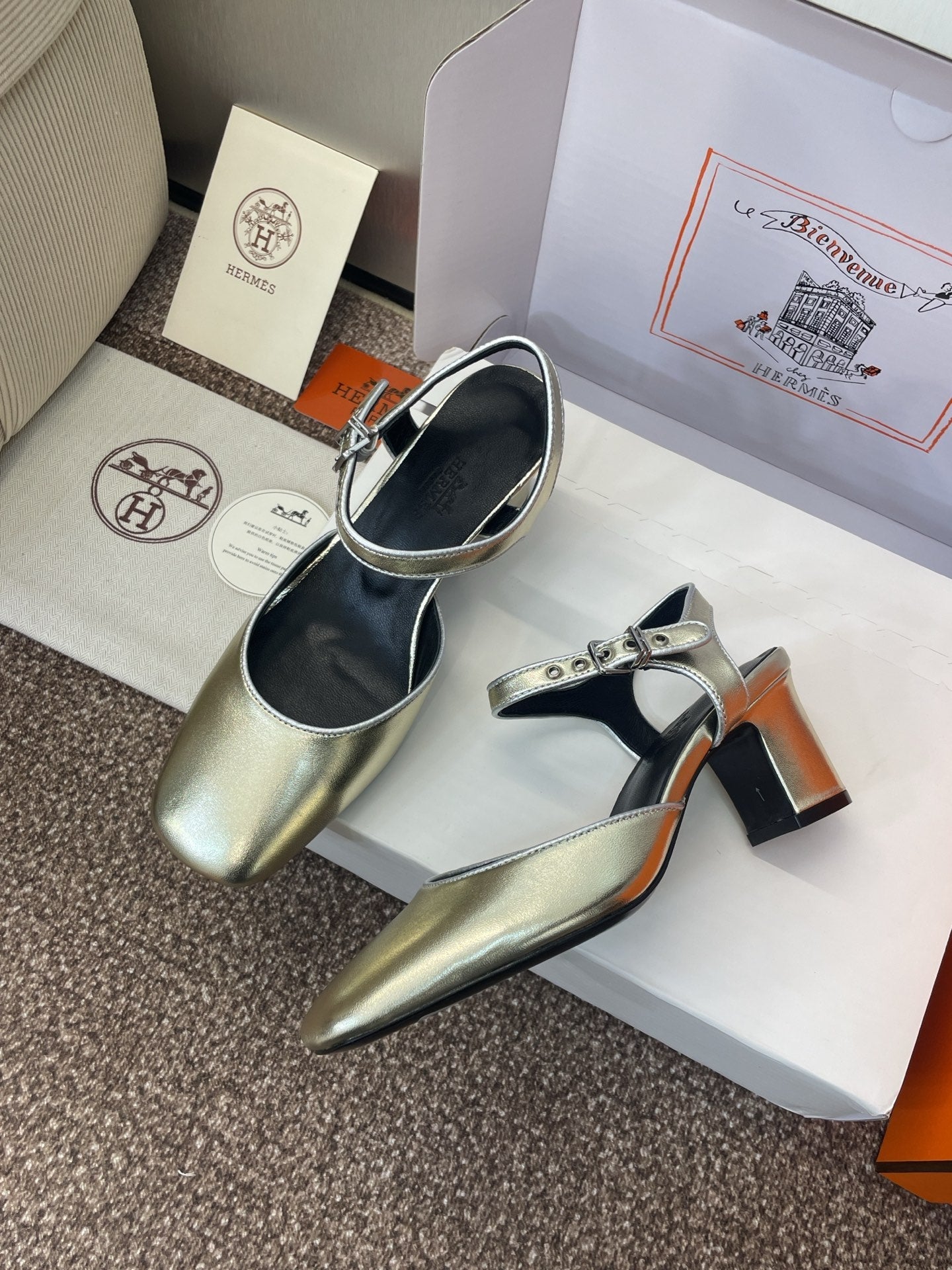 HM 25 Kleo Slingback 6cm Gold Calfskin 372952