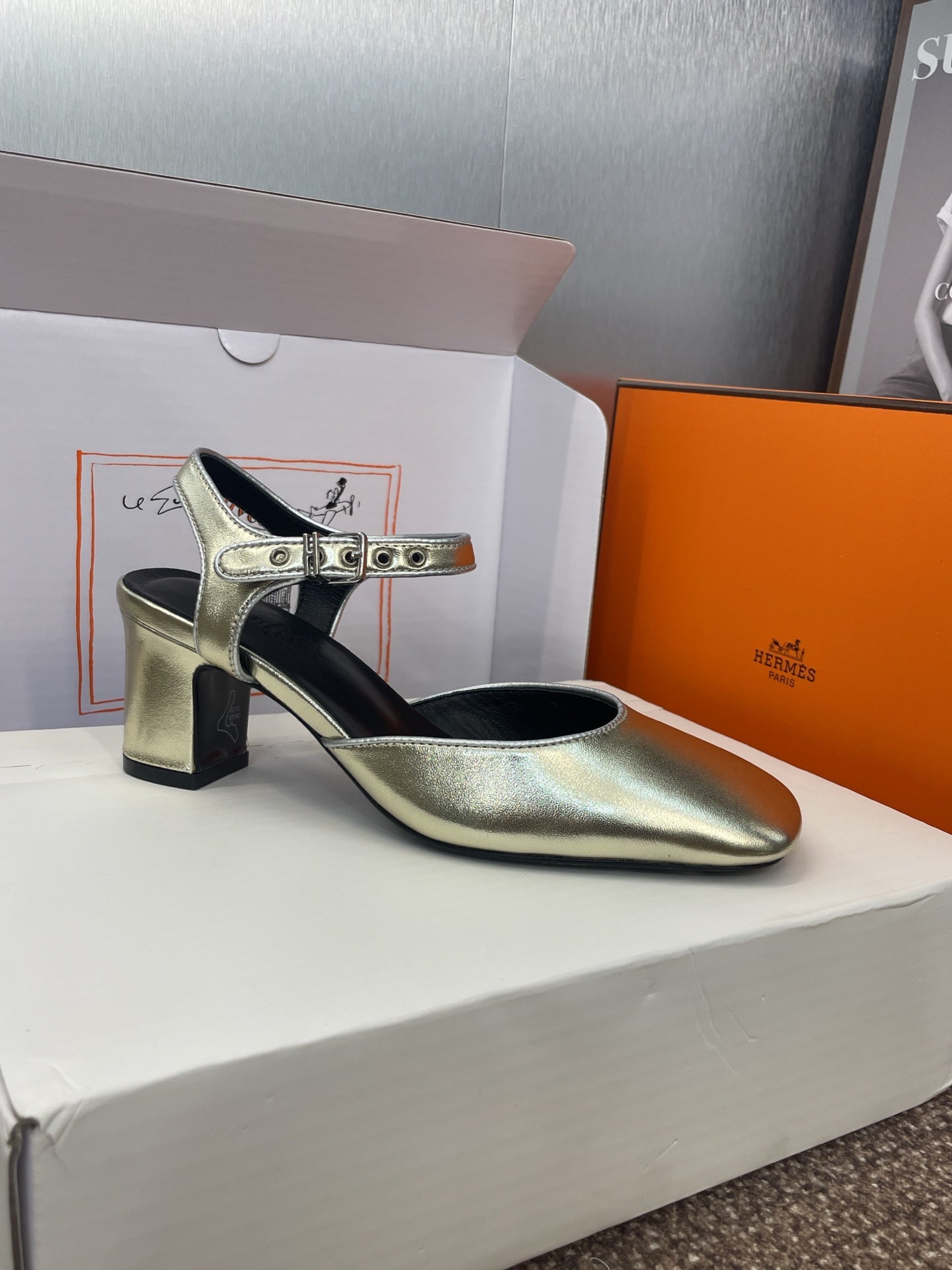 HM 25 Kleo Slingback 6cm Gold Calfskin 372952