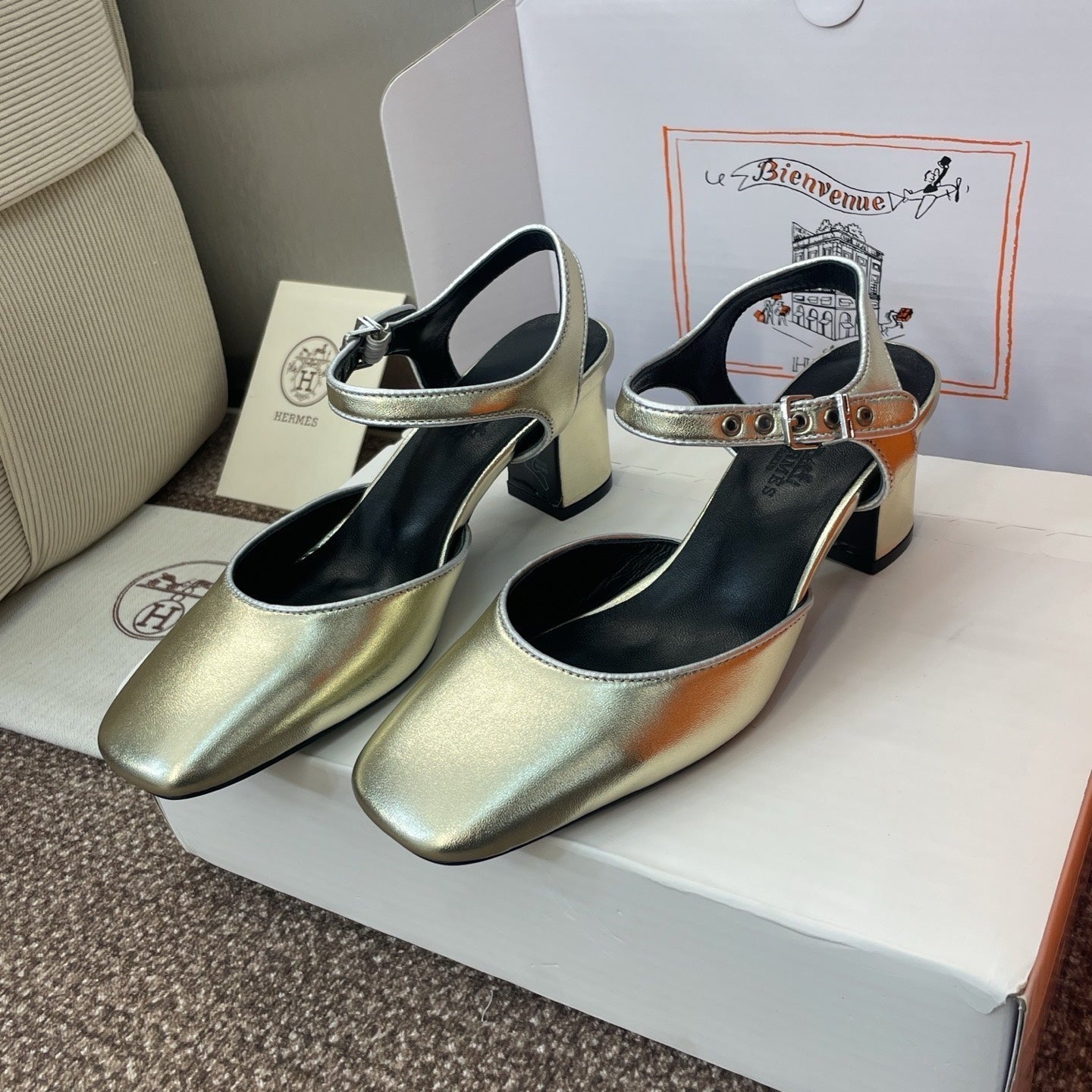 HM 25 Kleo Slingback 6cm Gold Calfskin 372952