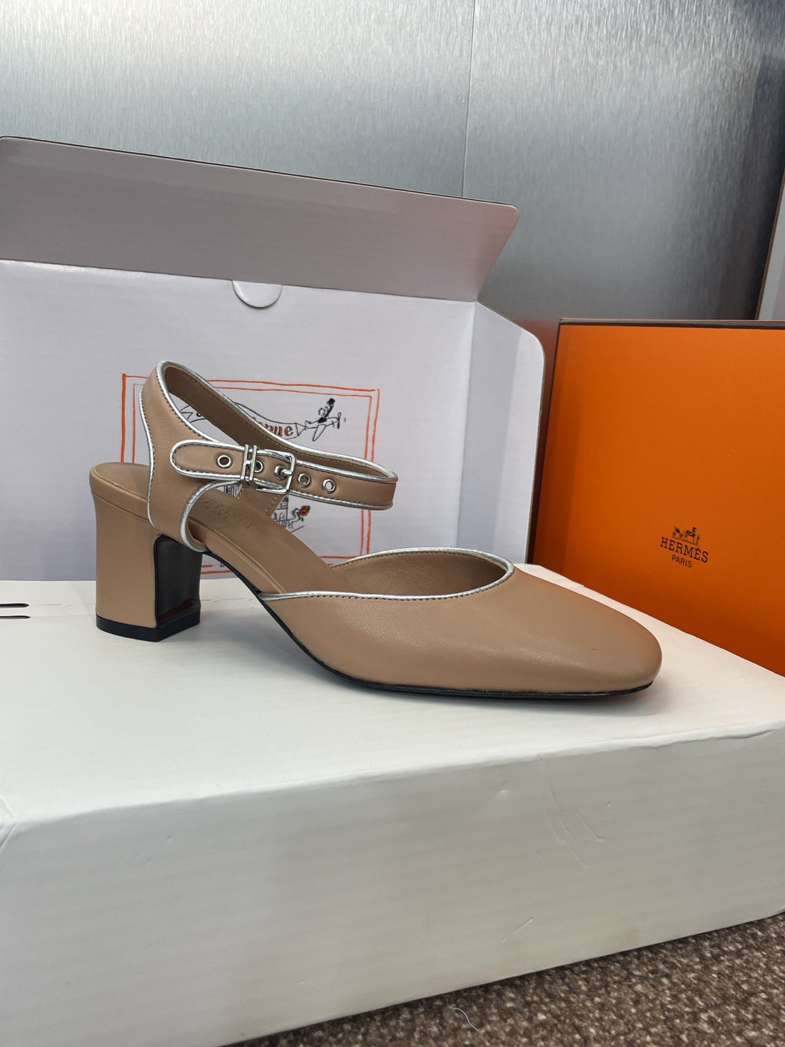 HM 25 Kleo Slingback 6cm Beige Calfskin 372953