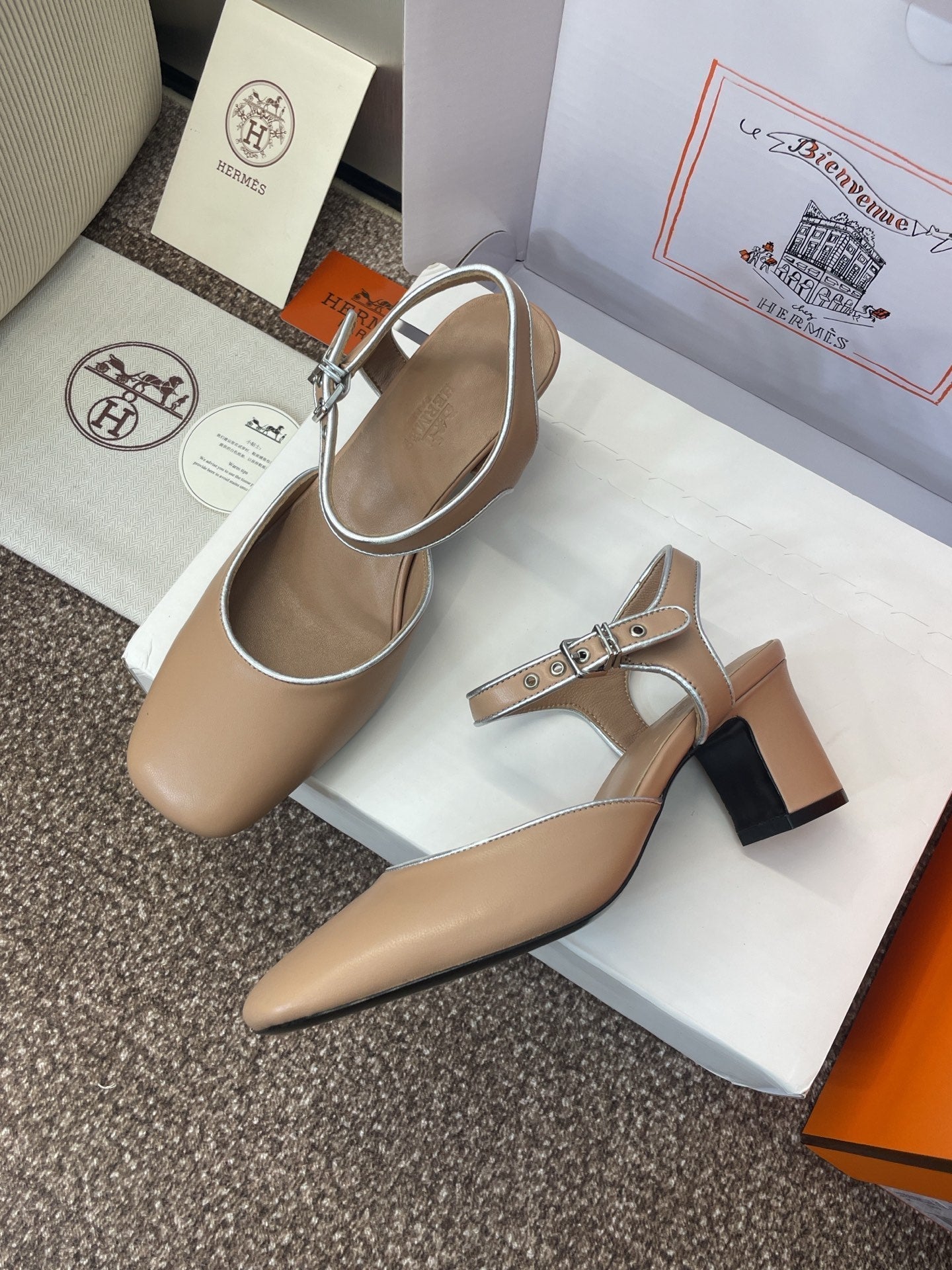 HM 25 Kleo Slingback 6cm Beige Calfskin 372953