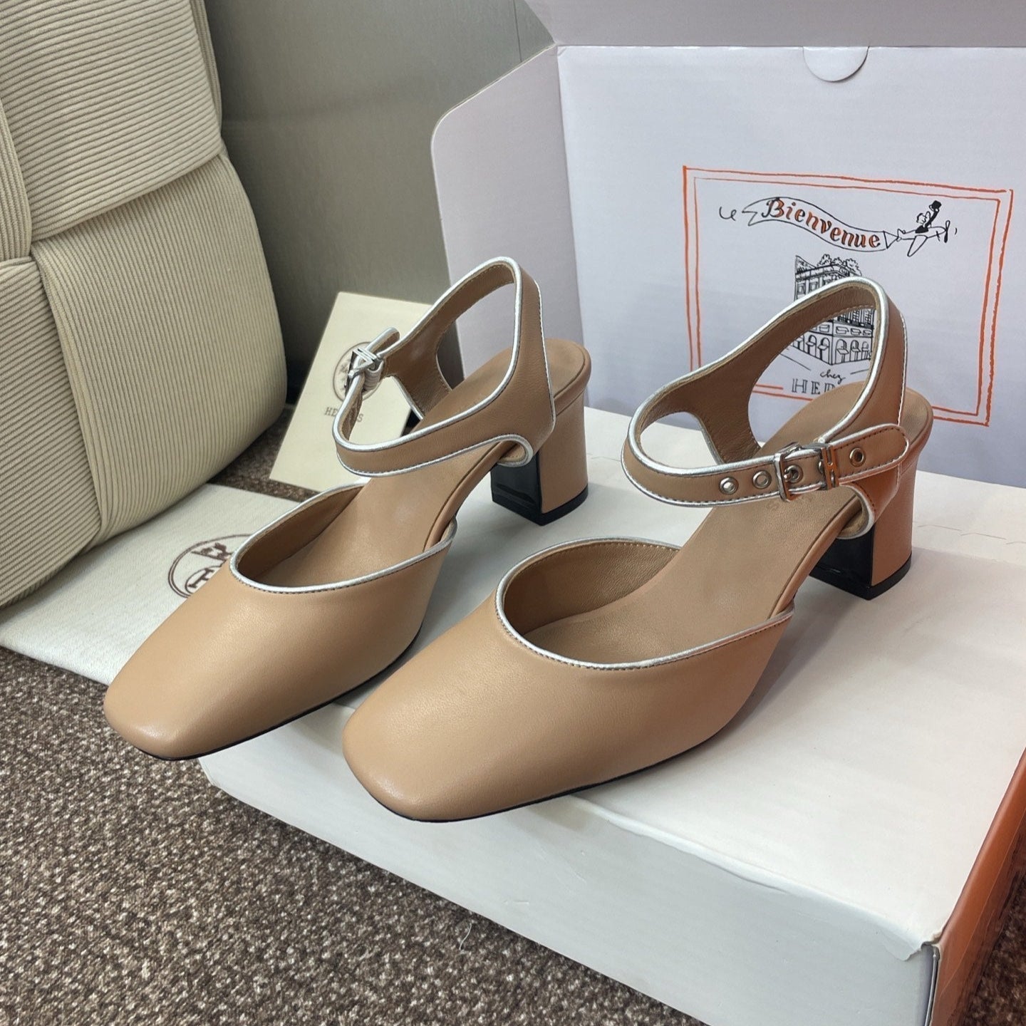 HM 25 Kleo Slingback 6cm Beige Calfskin 372953