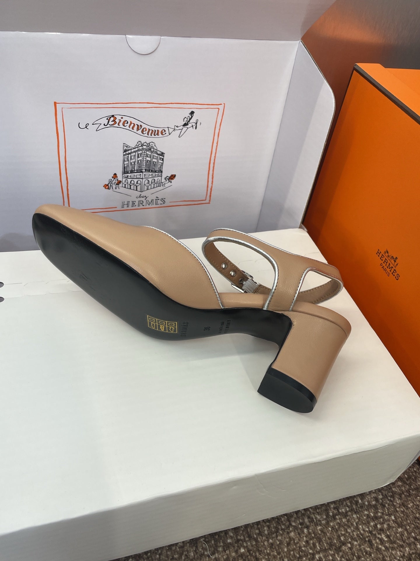 HM 25 Kleo Slingback 6cm Beige Calfskin 372953