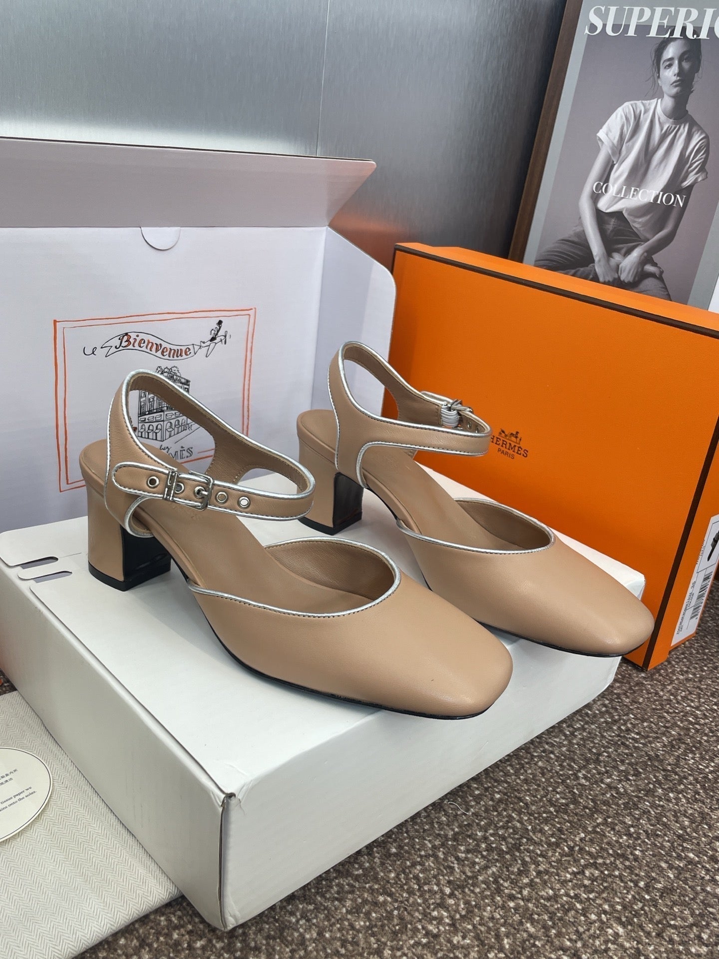 HM 25 Kleo Slingback 6cm Beige Calfskin 372953