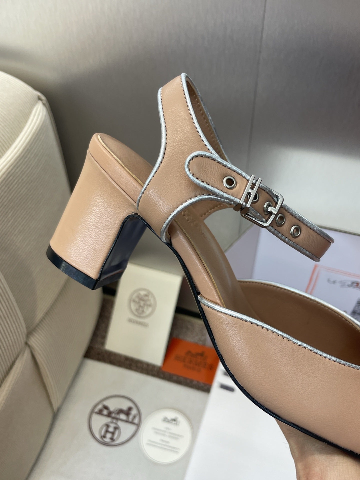 HM 25 Kleo Slingback 6cm Beige Calfskin 372953