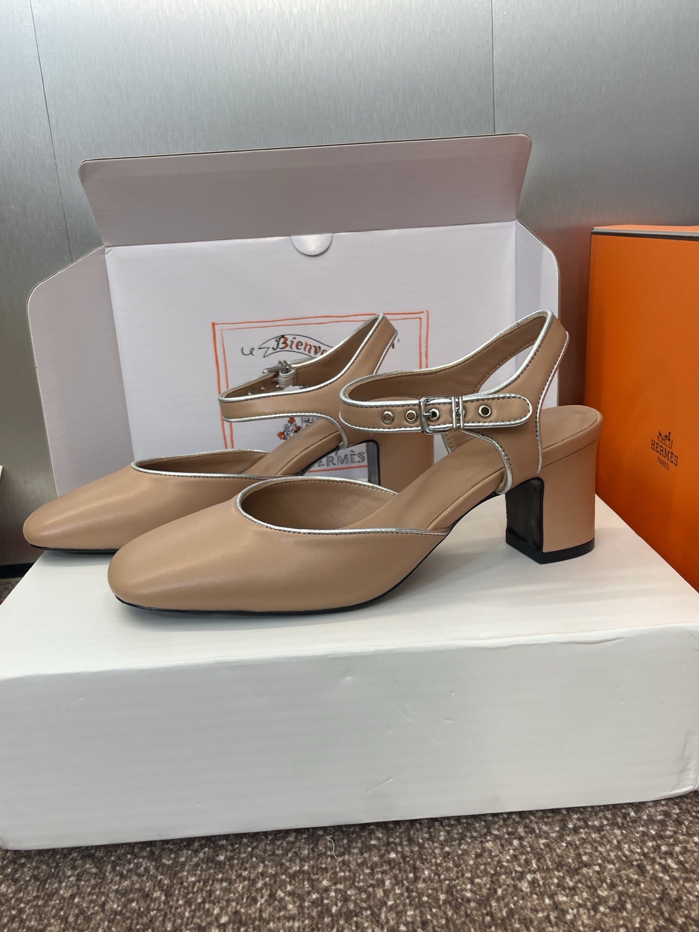 HM 25 Kleo Slingback 6cm Beige Calfskin 372953