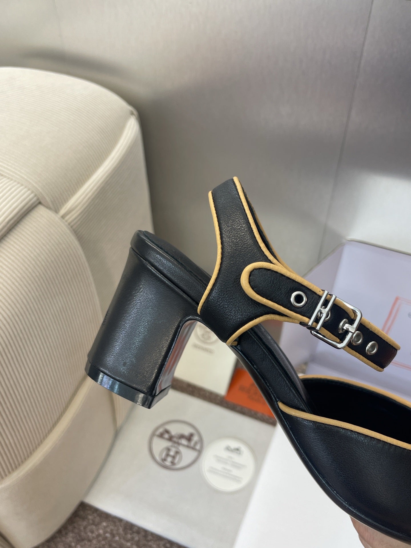 HM 25 Kleo Slingback 6cm Black Calfskin 372954