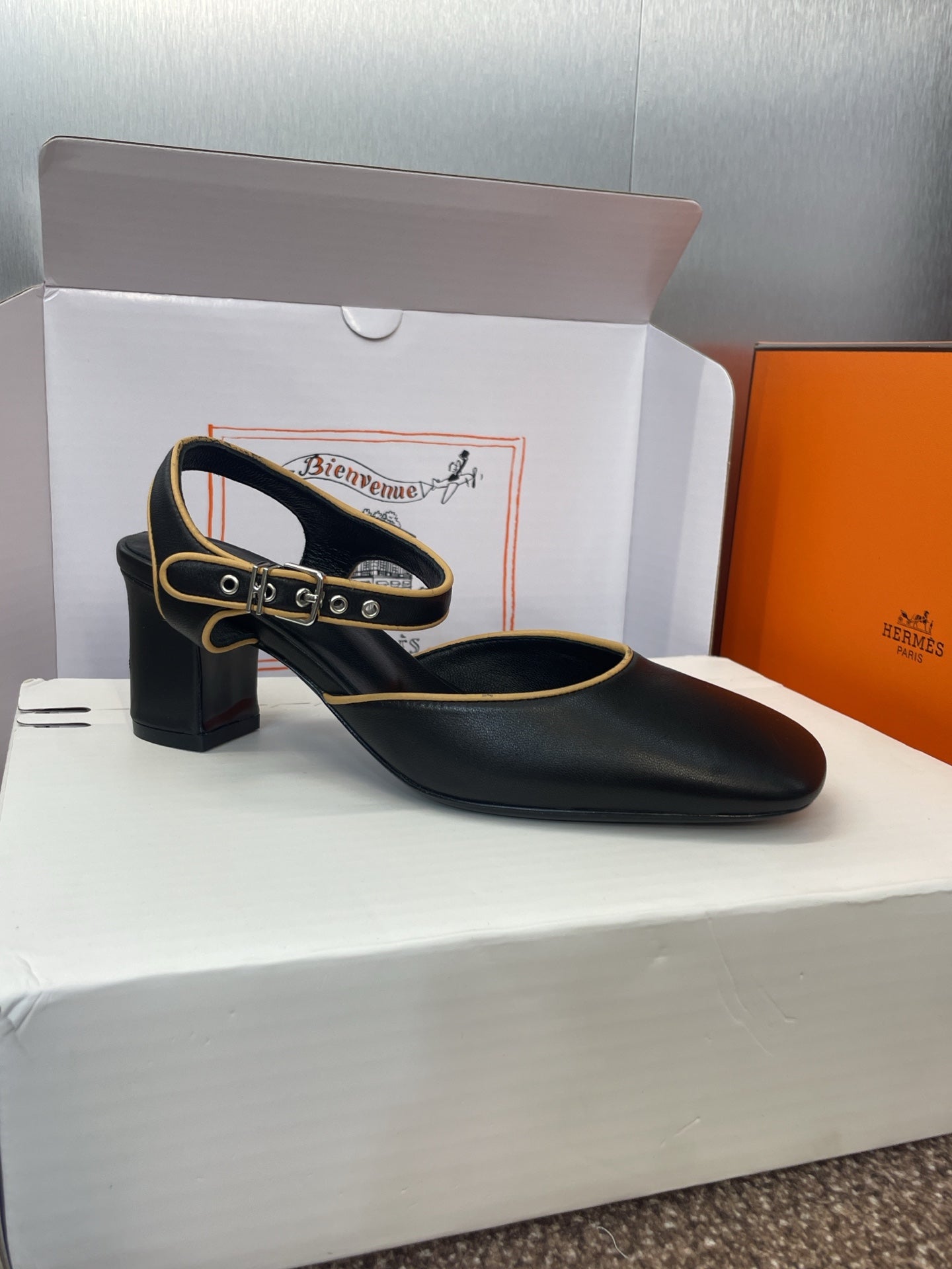 HM 25 Kleo Slingback 6cm Black Calfskin 372954