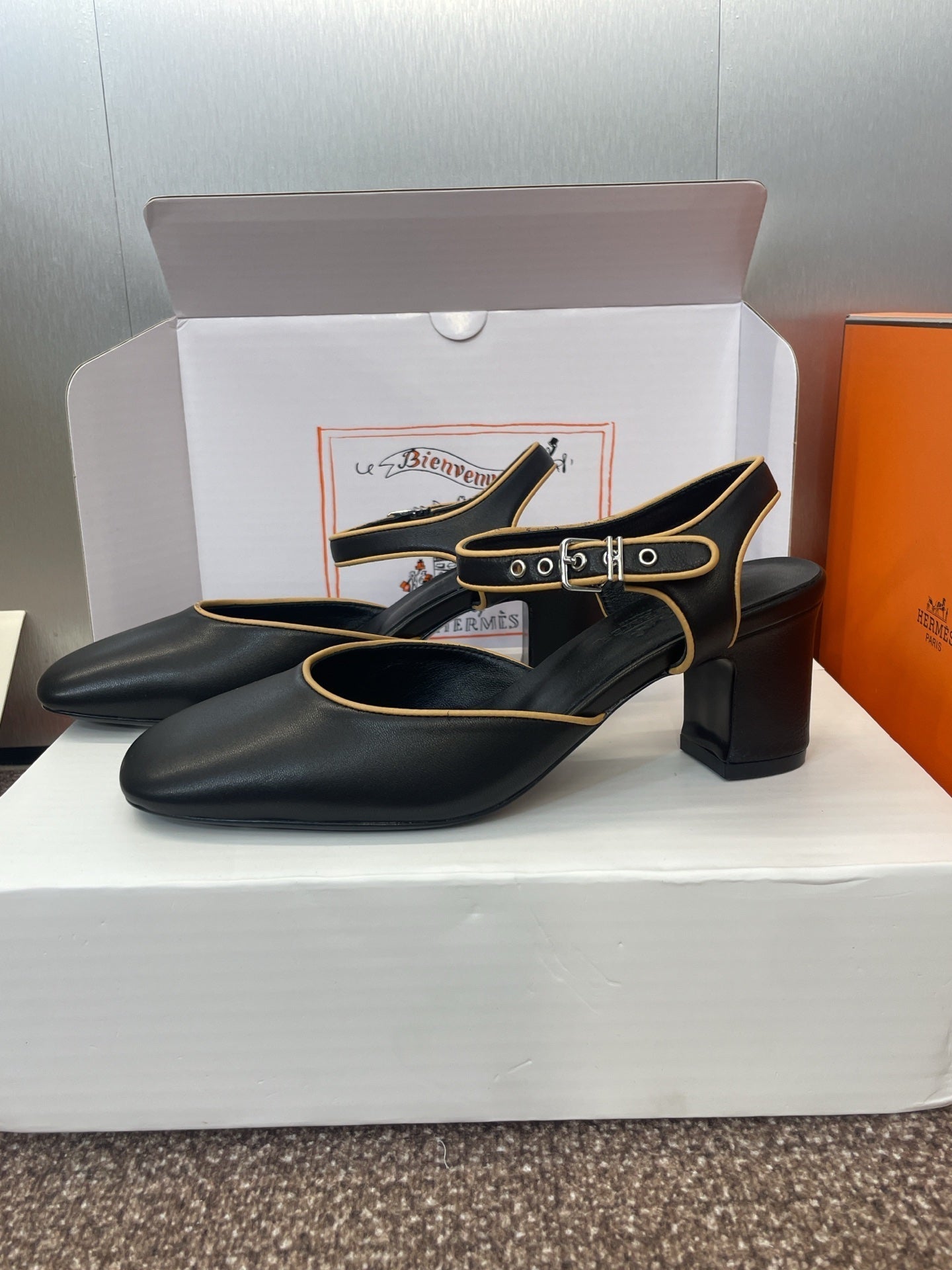 HM 25 Kleo Slingback 6cm Black Calfskin 372954