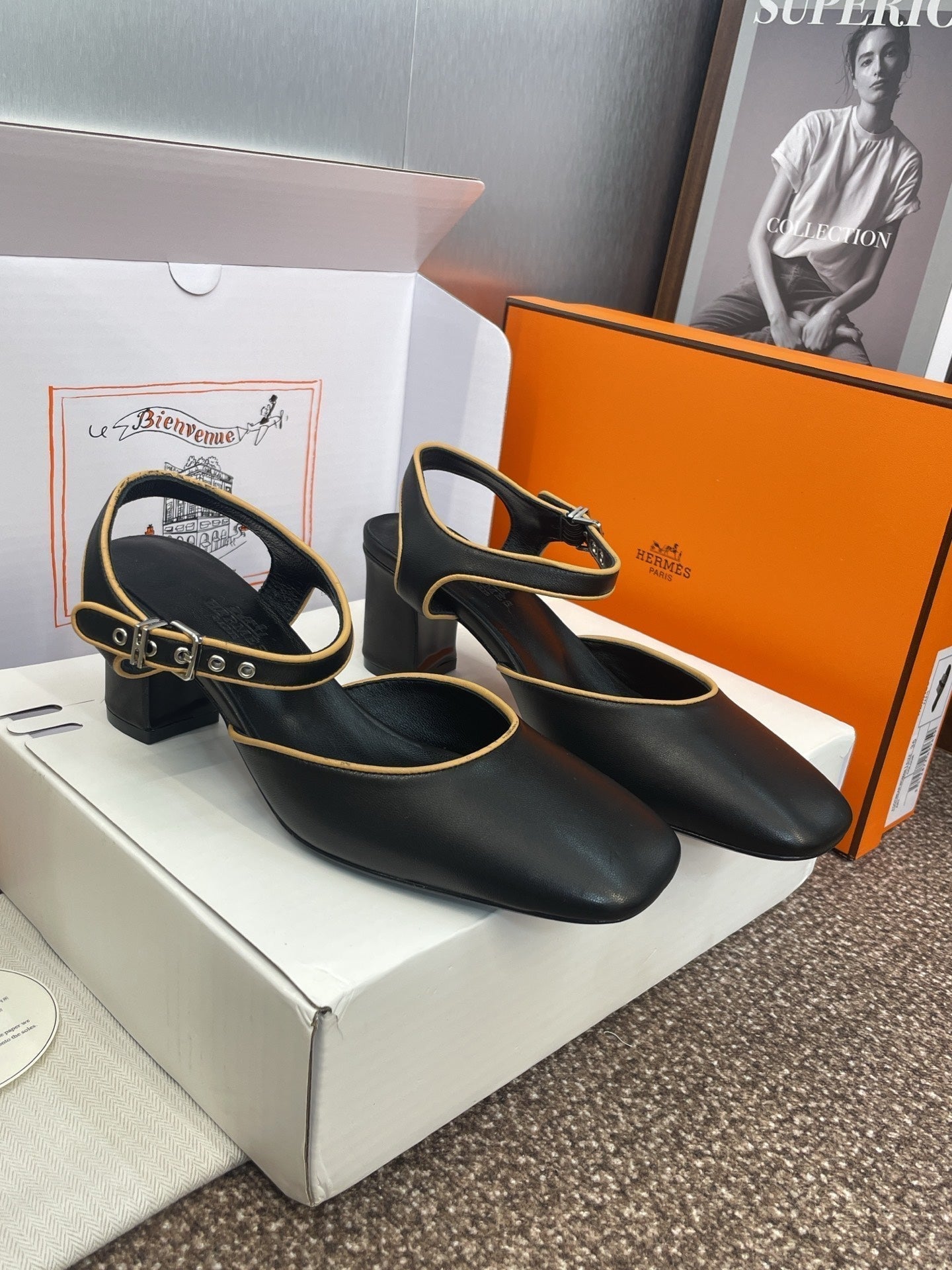 HM 25 Kleo Slingback 6cm Black Calfskin 372954